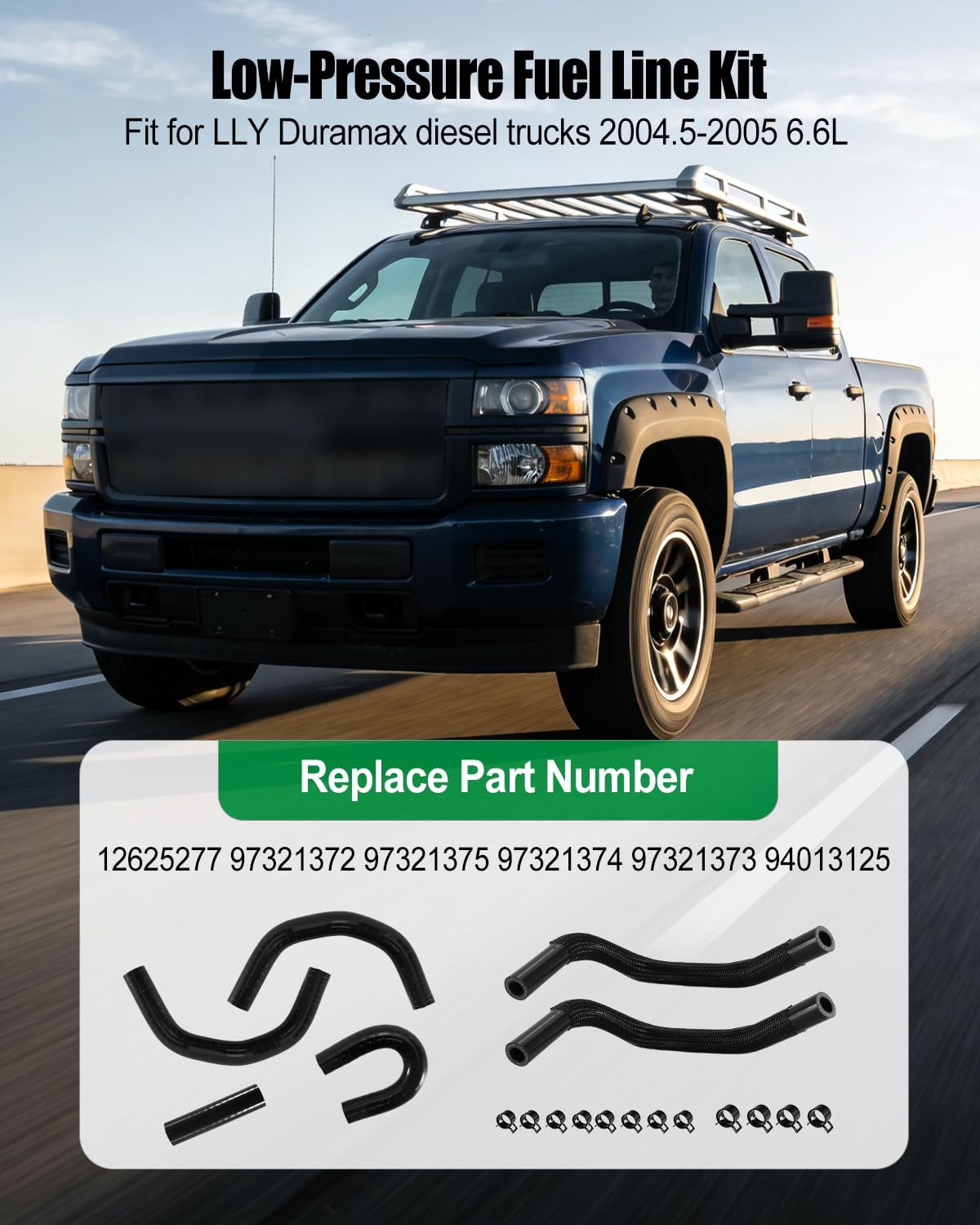 Low Pressure Fuel Line Kit Fit for Deluxe LLY Duramax 2500/3500HD 2004.5-2005 6.6L, Replace 12625277 97321372 97321375 97321374 97321373 94013125