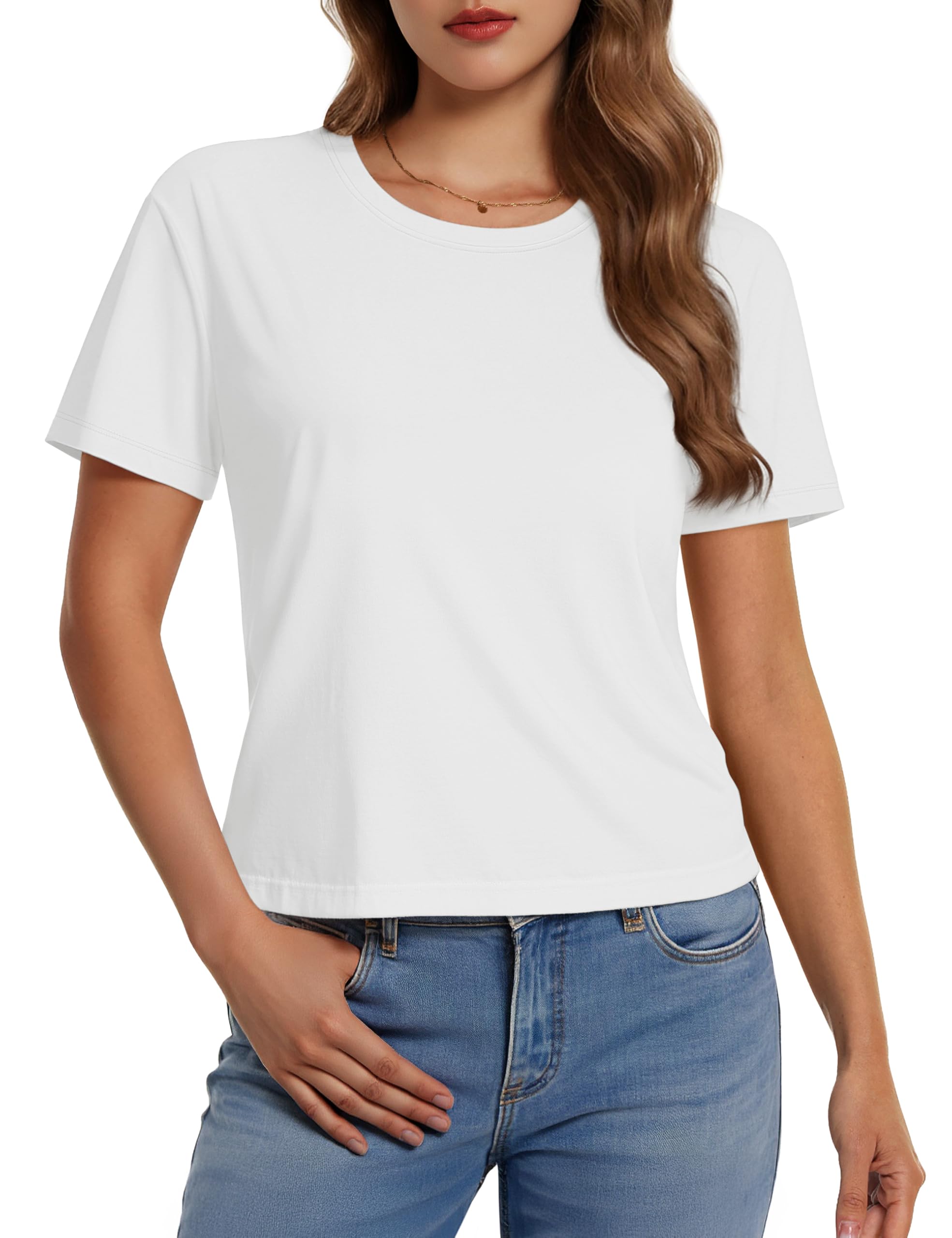 MAGCOMSEN Womens Crop Tops Basic Summer Cropped T-Shirts Loose Fit Cotton Short Sleeve UPF 50+ Boxy Tee Shirts