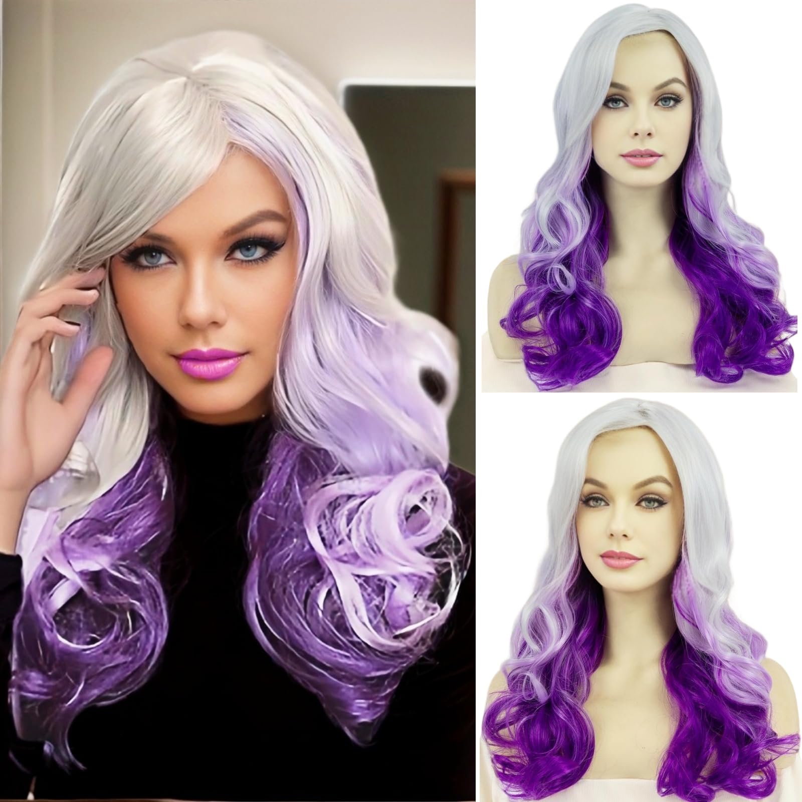 STfantasy Purple Ombre Wig – Long Wavy Purple Cosplay Wig for Women, Heat Resistant, No Tangle, No Shedding – Perfect for Party Costume Mardi Gras and Gothic Styles