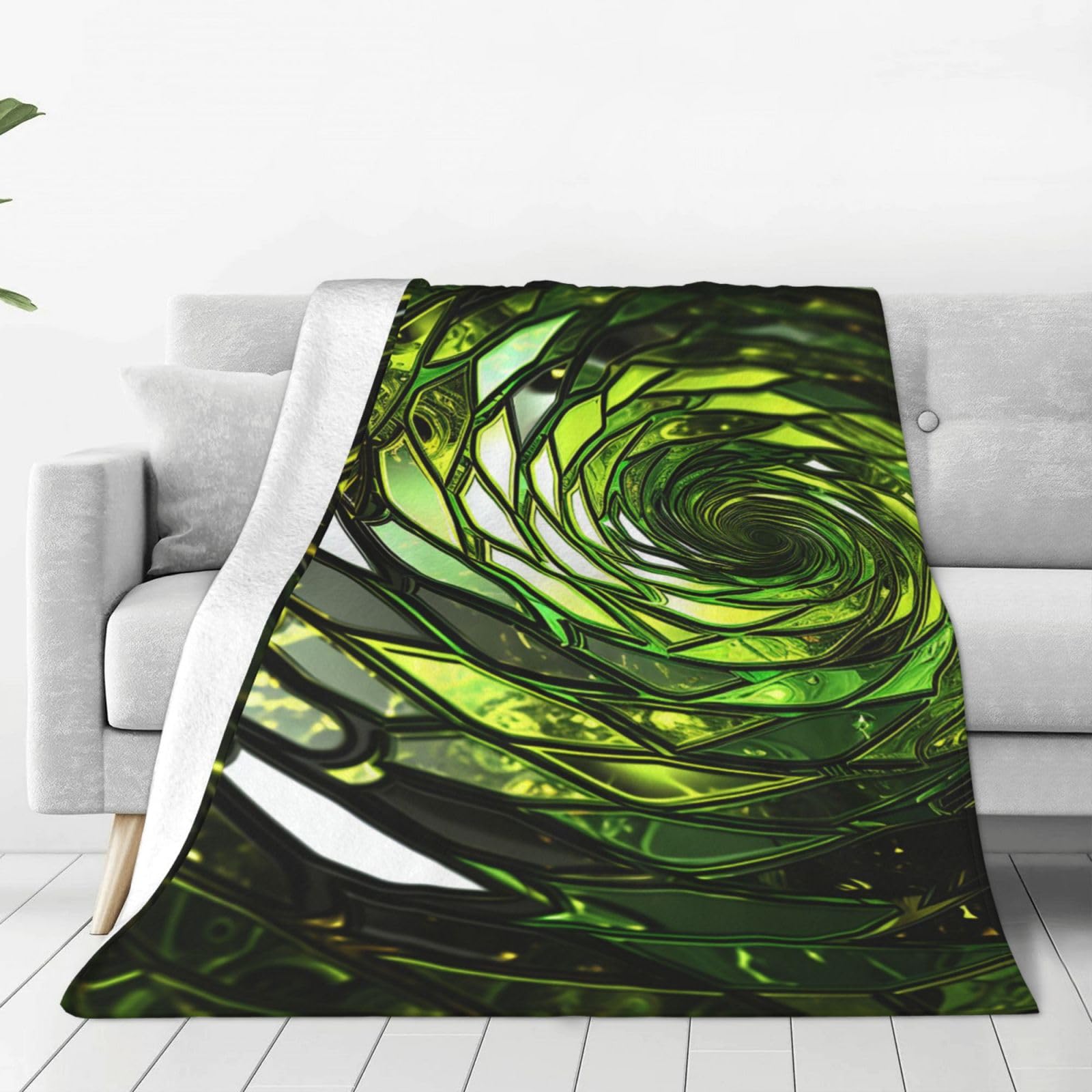 Couverture en flanelle motif serpent vert abstrait 203x152 cm pour canapé