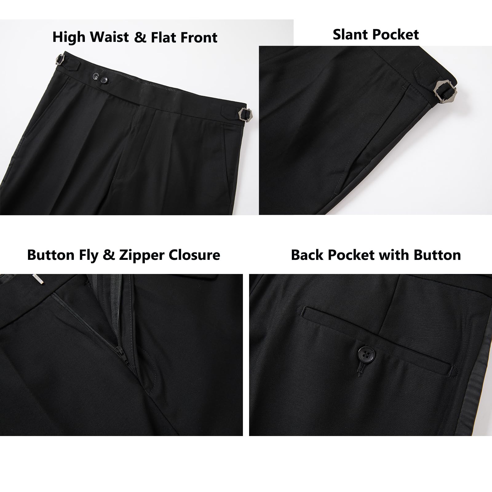 Pantalon de smoking pour homme à rayures noires avec taille réglable pour bal de fin d'année