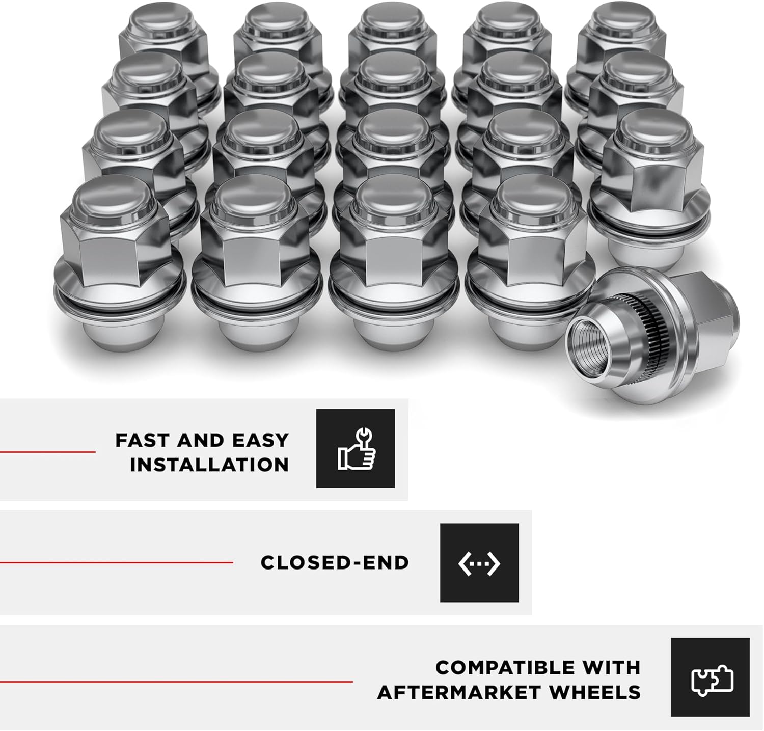 White Knight M12x1.25 Lug Nuts for Select Nissan and Infiniti, Factory Style Chrome Med Mag with Washer - 5306-20AM (20 Pack)