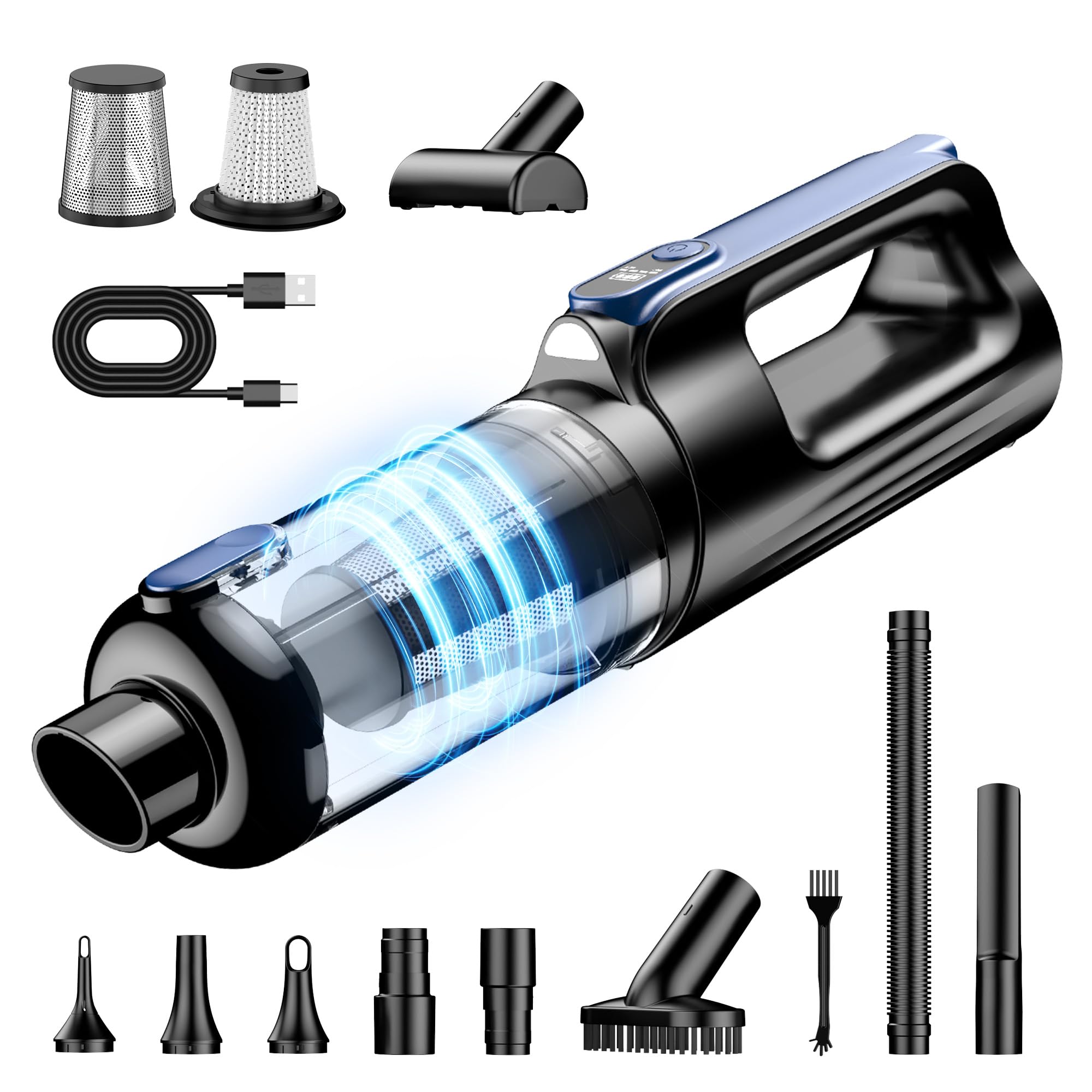 Aspiradora Coche Inalámbrica 2 en 1 18000Pa – Soplador y Aspirador Potente con Motor Brushless 130W, Ligera, Batería 7800mAh y Accesorios para Limpieza Auto y Hogar