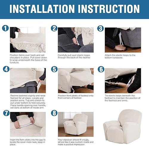 Miniatura 6 de H.VERSAILTEX Fundas elásticas para silla reclinable, funda para muebles de sofá, 1 pieza, moderna de terciopelo rico y afelpado, protector elegante