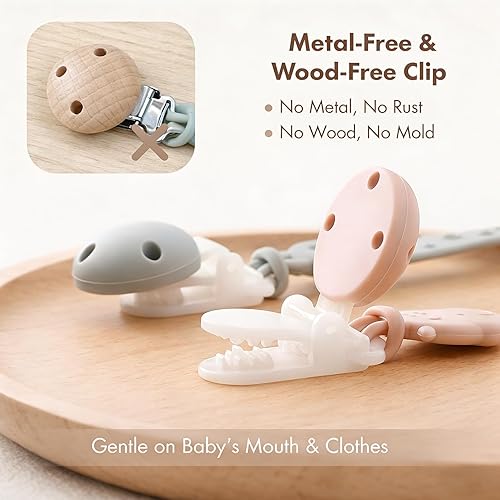 Miniatura 3 de Clips para chupete de silicona para bebé, de una pieza, clips para chupete para niños y niñas, 4 clips para chupete, diseño animal, arco Marfil+Azul