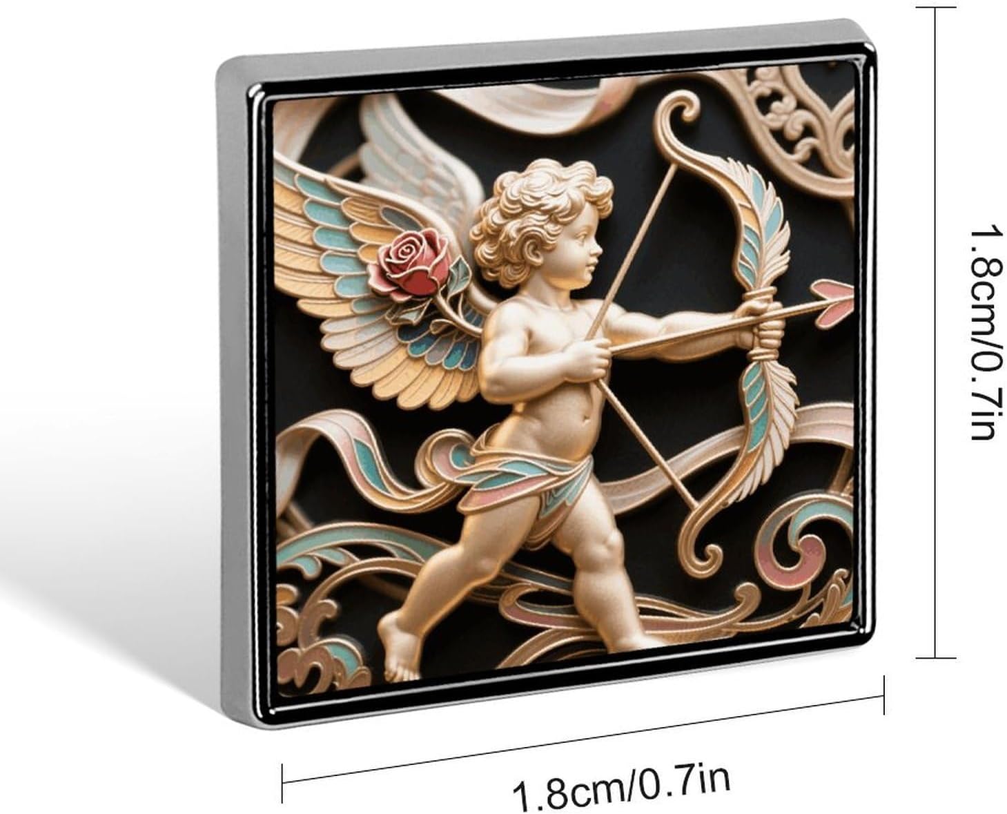 Cherub Rose Bow Lapel Pin Square Metal Brooch Pin with Secure Pin Back Fashion Button Badge for Clothing, Hats, Bags Decoration image 2