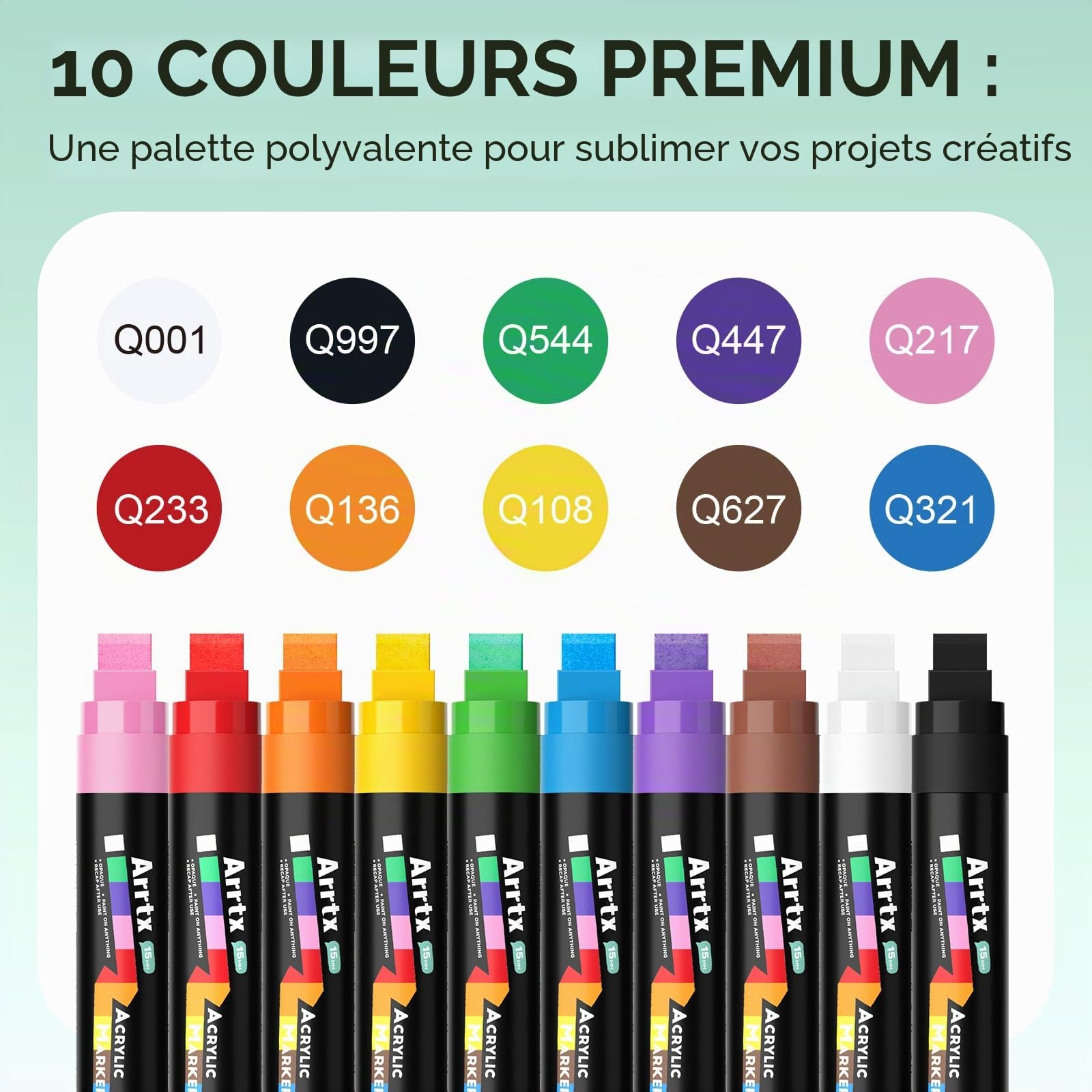 Arrtx Lot de 10 marqueurs de peinture acrylique à pointe feutre de 15 mm, marqueurs permanents pour le tag, panneaux, loisirs créatifs