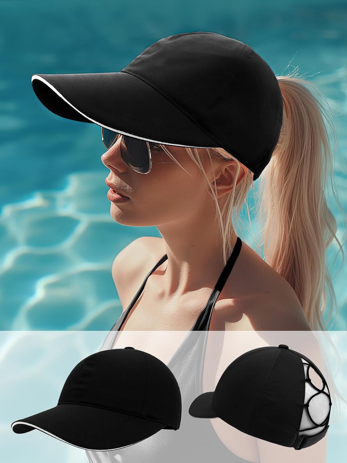 Womens Ponytail Baseball Cap,Upgrade Criss Cross High Messy Bun Ponycap,Long Brim Outdoor Sports Hat with Ponytail Hole - Image 2