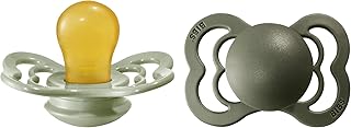 BIBS Supreme Baby Pacifier 2-Pack | Made in Denmark | BPA Free Dummy Soother, Symmetrical Nipple. Natural Rubber Latex, Size 1 (0-6 Months), Sage / Hunter Green