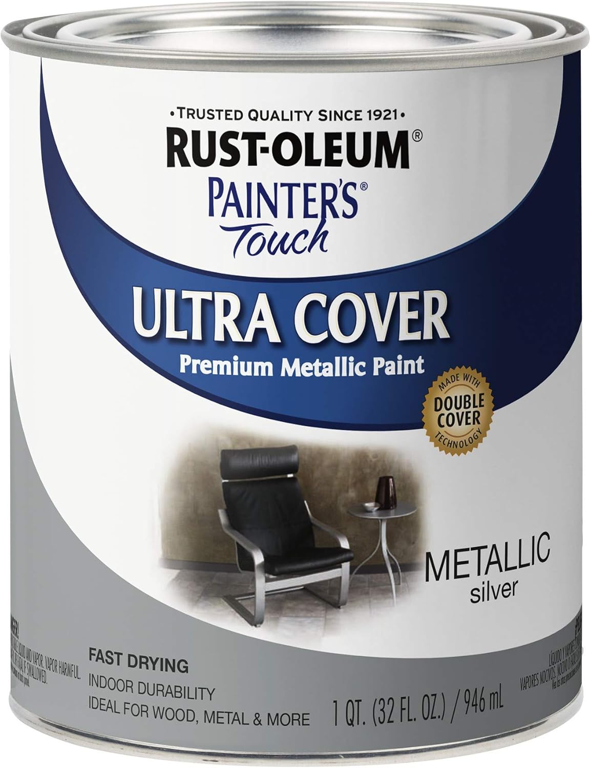 RustOleum 254100 Painter's Touch Latex Paint, Quart, Metallic Silver
