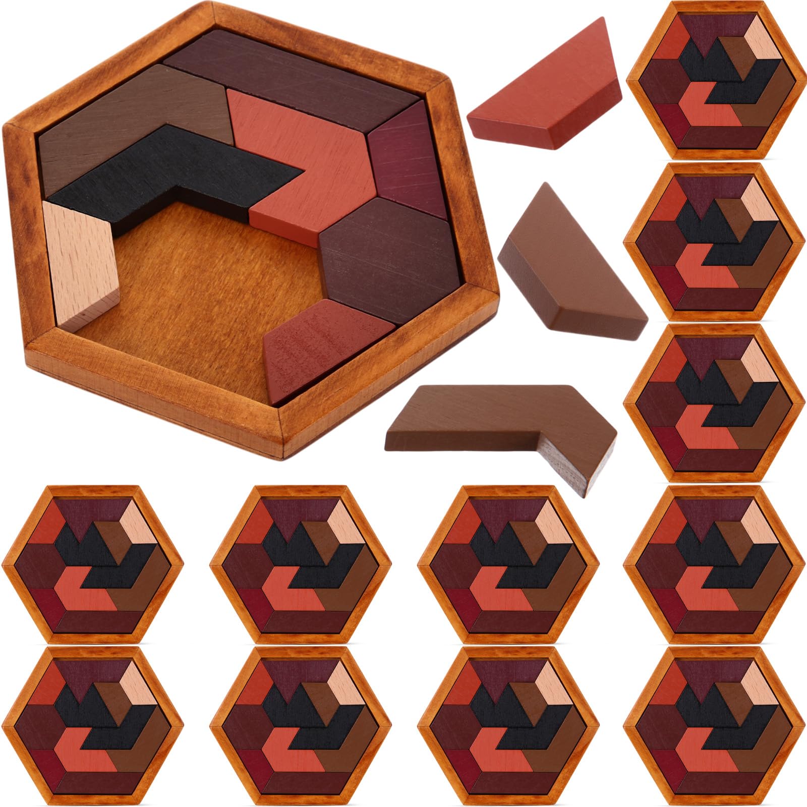 Amazon.com: Yilloog 12 Pack Hexagon Tangram Puzzles Gifts for