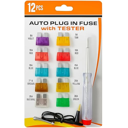 SteadMax 12 Piece Auto Fuse Set with Tester, Assorted Blade