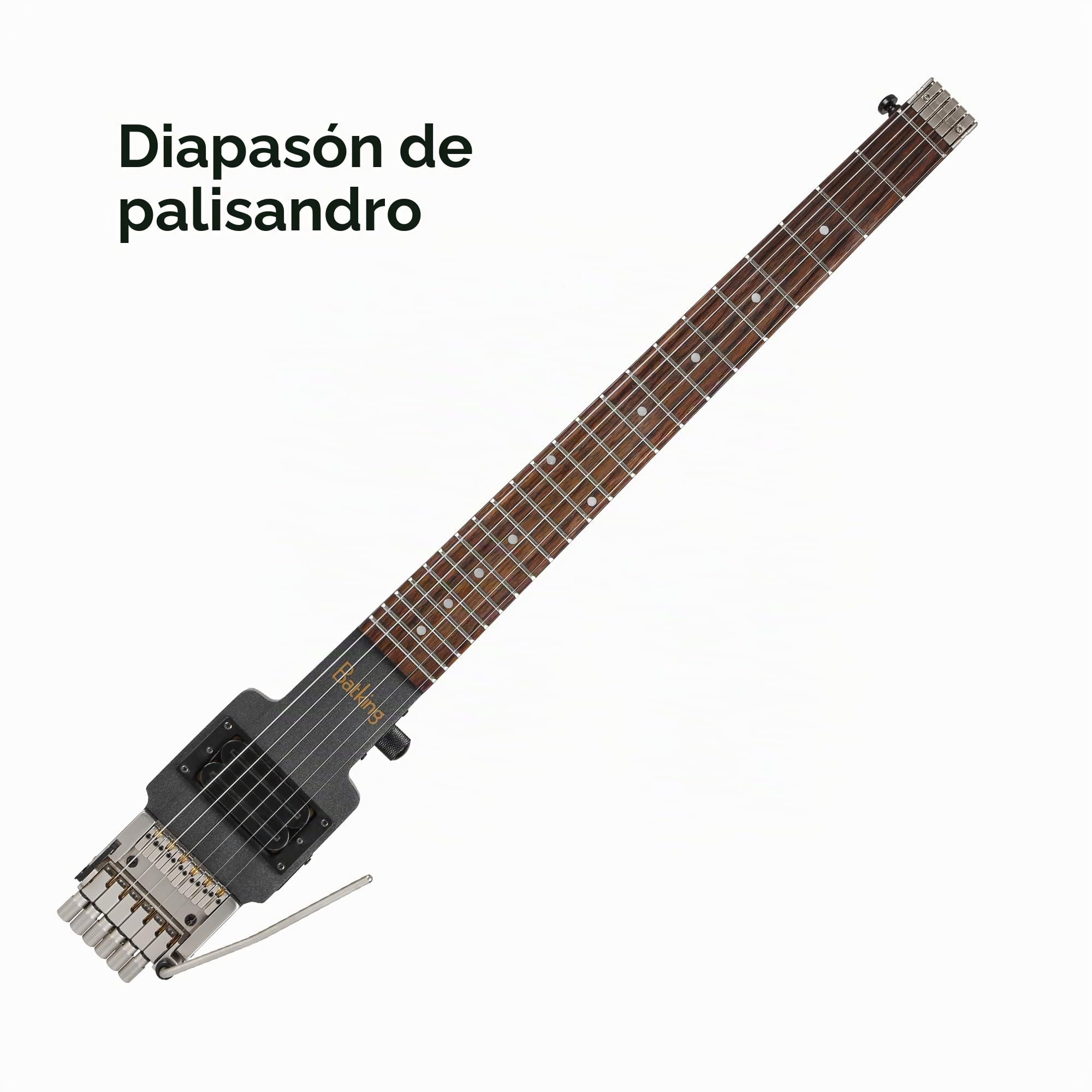 Batking Brand Traveler Guitarra principiantes, guitarra sin cabeza, kit de guitarra eléctrica para adultos con tamaño onvenience para viajes, incluye bolsa de concierto en color negro