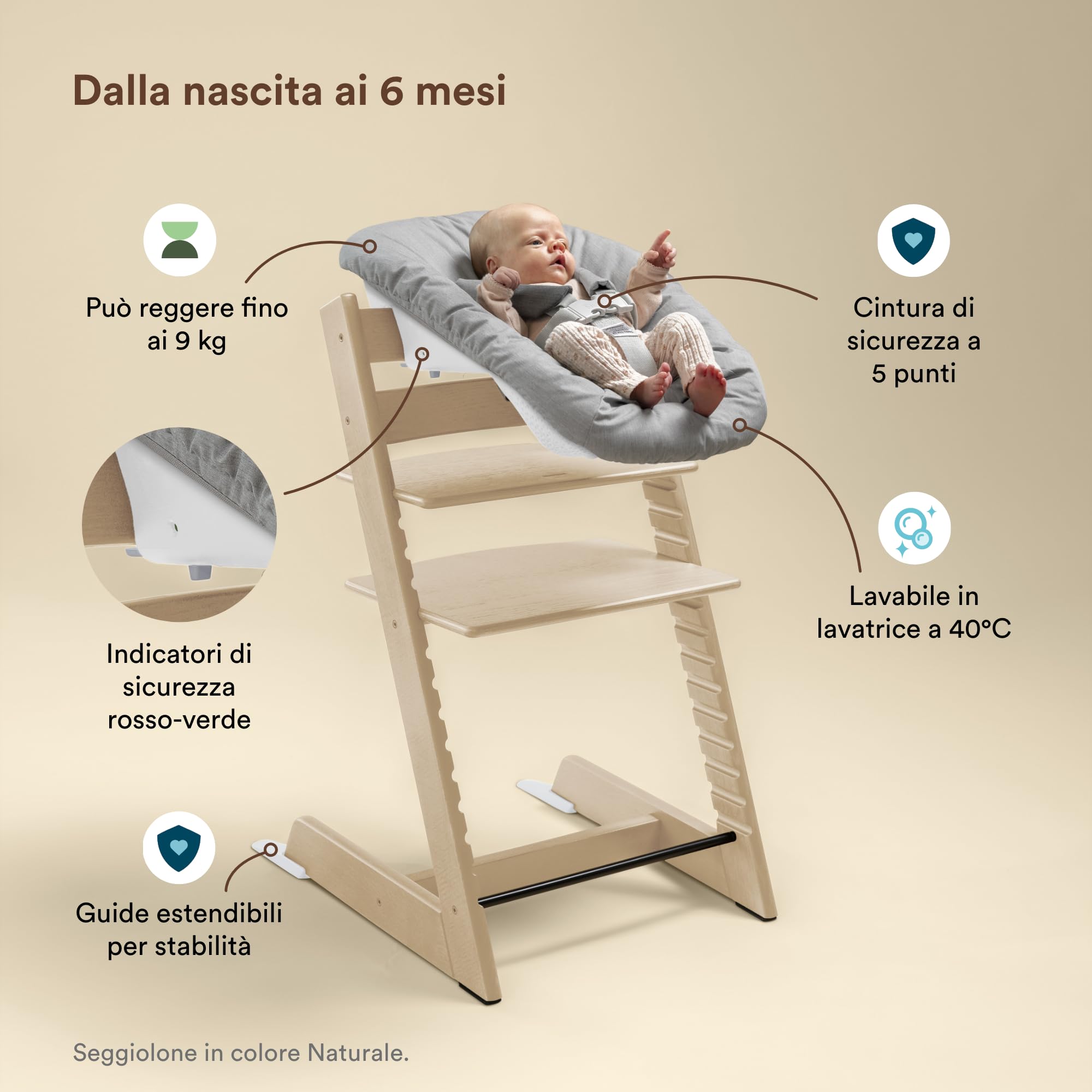Seggiolone Tripp Trapp di Stokke, Warm Brown (Include Sedia + Baby Set 2) con Newborn Set (Anthracite) - Design Sicuro, Regolabile, Ergonomico