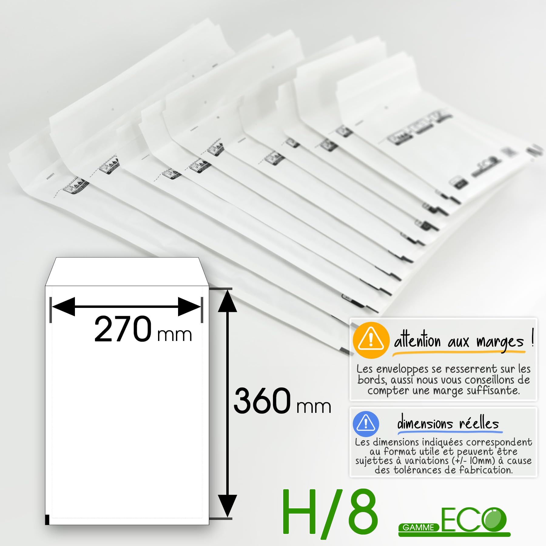 Lot de 200 enveloppes à bulles ECO H/8 format 270x360mm