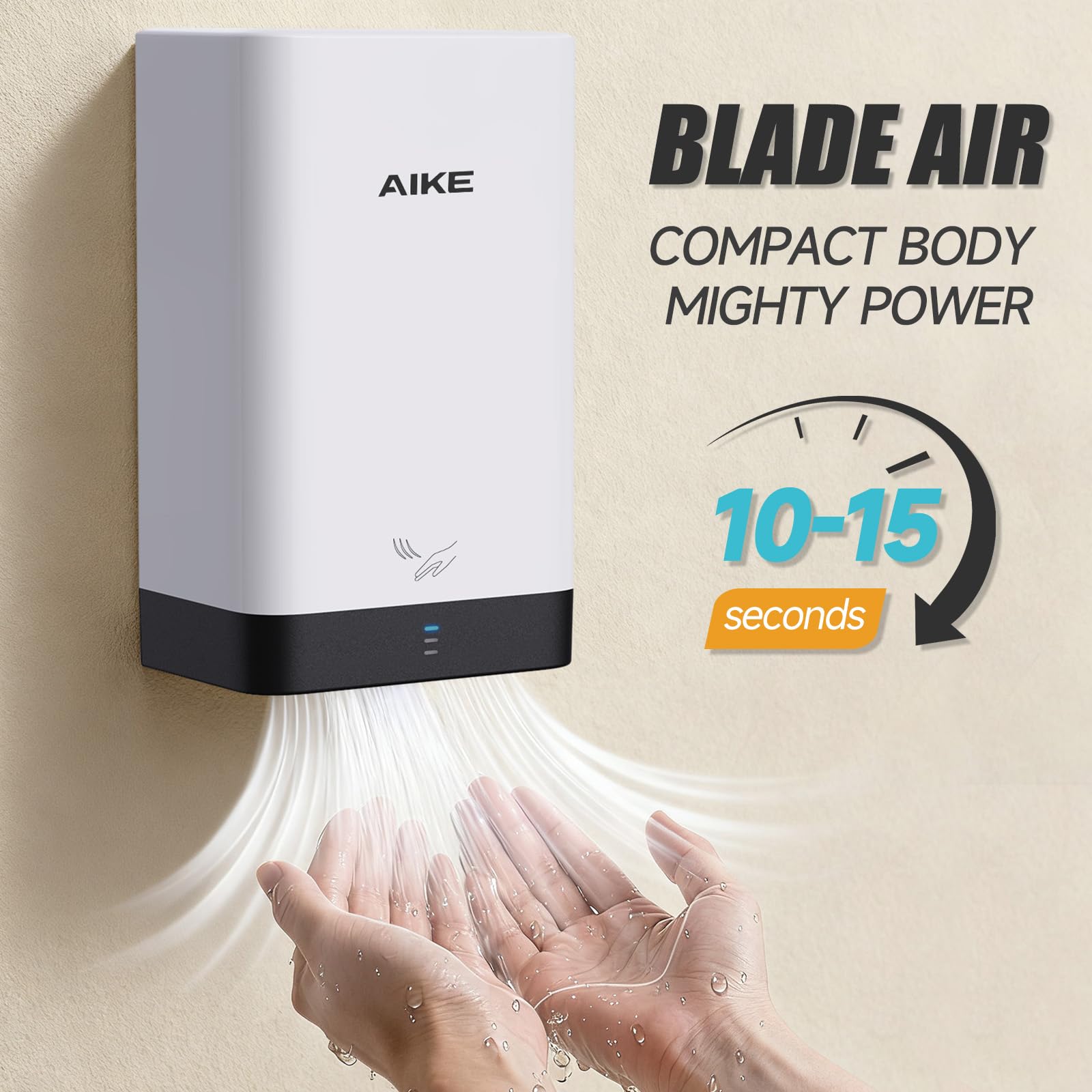 AIKE Asciugamani Ultra Compatto, più Piccolo di Un Foglio A4, Sostituisce l'Asciugamano di Carta nel Bagno, 900W 220V, Alta velocità, ABS Resistente, Bianco AK2822