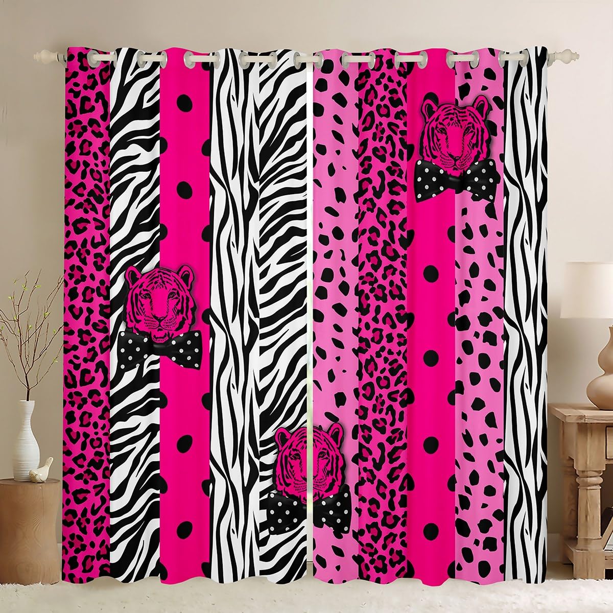 Manfei Wild Tiger Blackout Curtain Rose Leopard Print Window Treatments