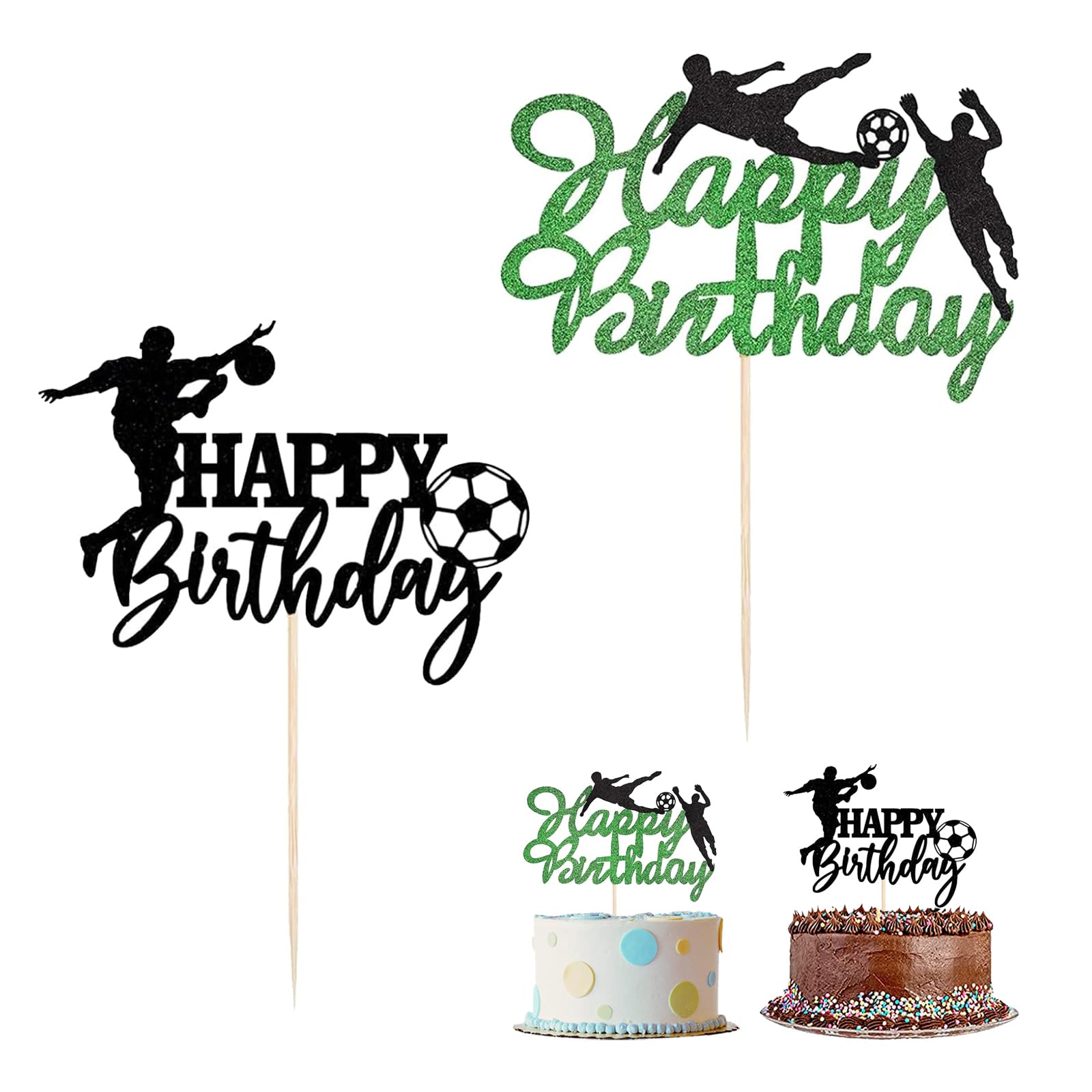 Silars Tortendeko Fussball, 2er-Pack Fussball Deko Geburtstag Kinder Tortenaufleger, Glitzernd Kuchen Deko Fußball für Geburtstagskuchen Dekorationen
