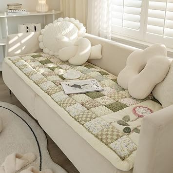 Floral Patchwork Couch Covers Farmhouse Cotton Quilted Sectional Sofa Covers Garden Chic Sofa Slipcover Non-Slip Square Plaid Pet Mat Soft Floor Mat Chair Seat Cushion For Living RoomGreen,70x150cm