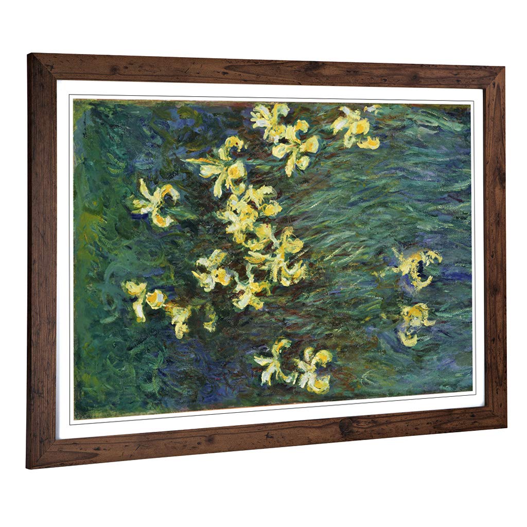 Big Box Art Framed Print of Claude Monet Yellow Irises Design | Wall Art Picture | Home Decor for Kitchen, Living, Dining Room, Bedroom, Hallway, Office, Walnut, A2 / 24.5x18 Inch / 62x45cm