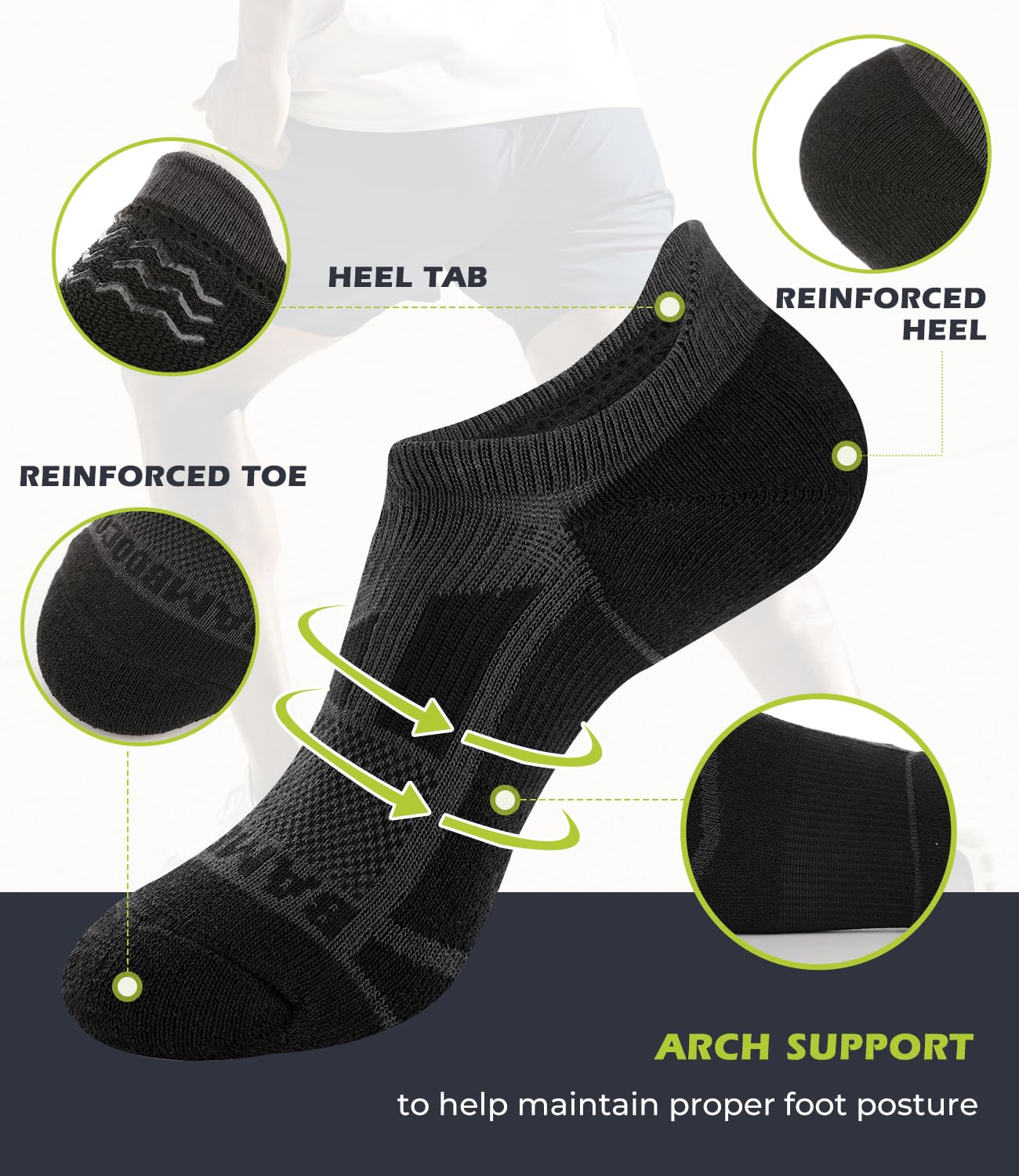 BAMBOO COOL Calcetines invisibles para hombre, de corte bajo, transpirables, absorben la humedad, antideslizantes, para correr, entrenamiento, casual, 6 paquetes