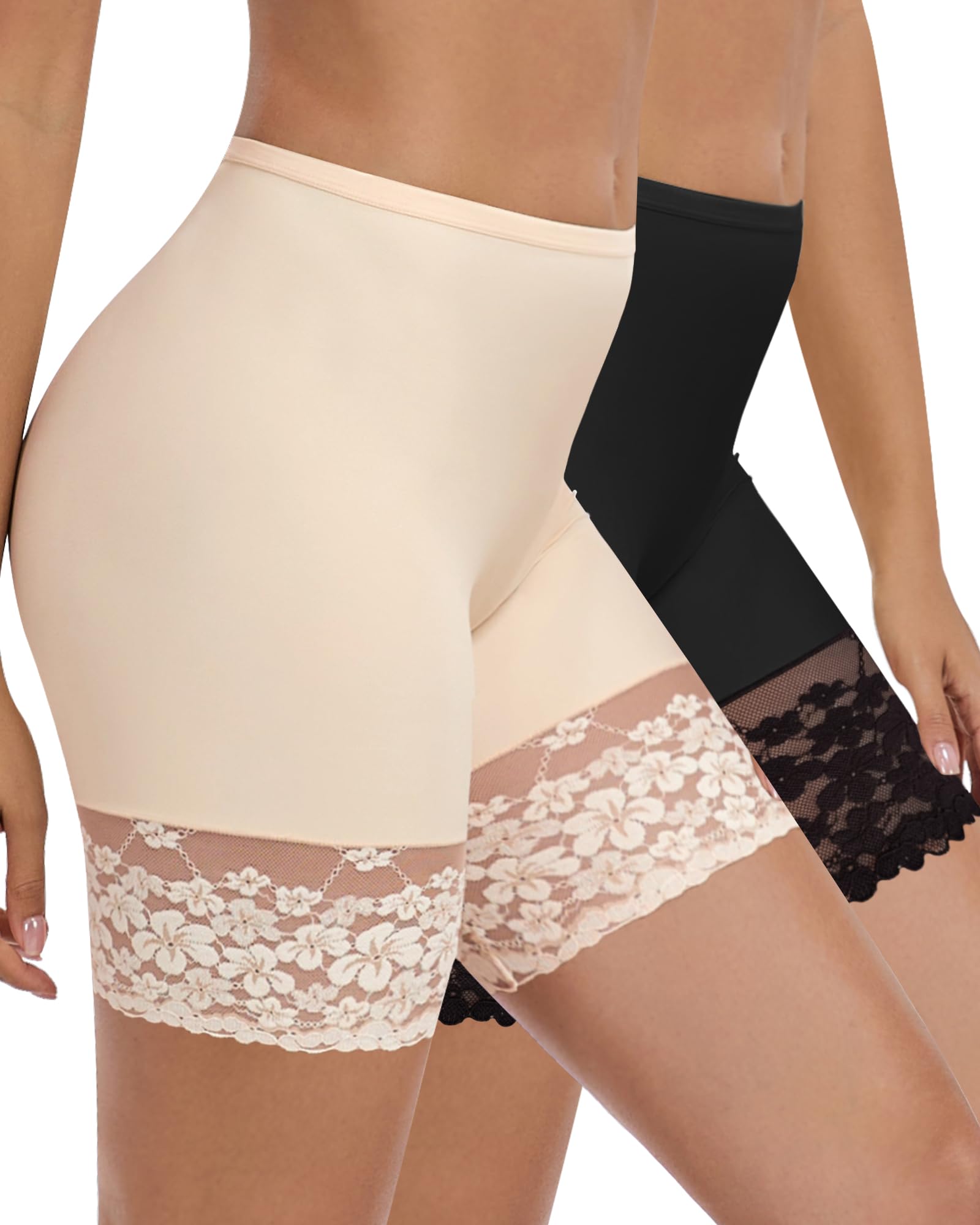 AugYew Pantalones cortos de encaje para debajo de los vestidos, pantalones cortos refrescantes antirozaduras para mujer, pantalones cortos de motociclista suavizantes