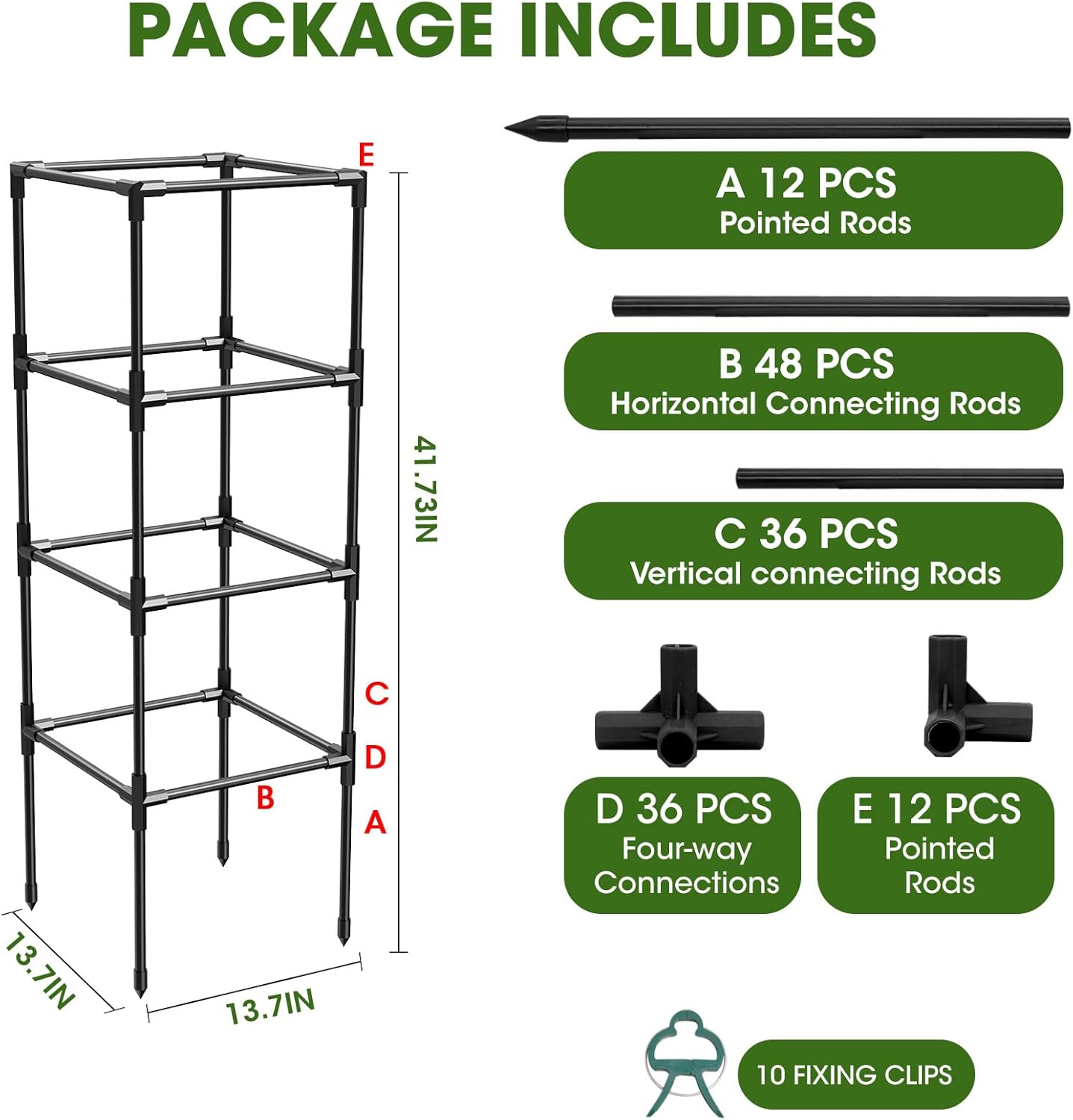 3 Pack Tomato Cages, Square Tomato Plant Stakes Support Cages Trellis for Garden Climbing Vegetables Flowers Fruits,Extra Bold,Black