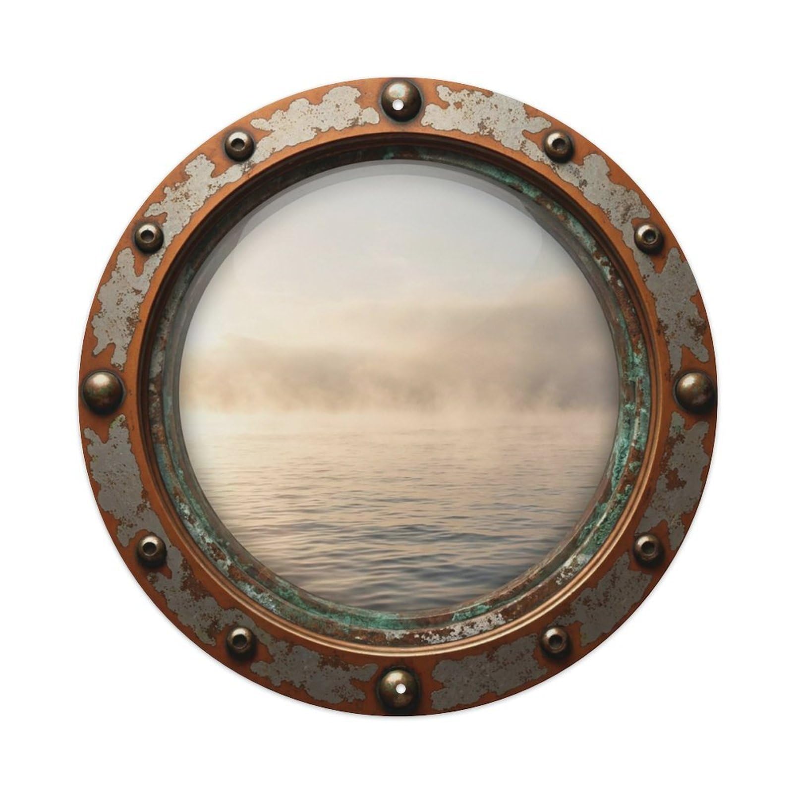 Vintage Porthole Dawn Mist Nautical Window View Vintage Metal Tin Sign Plaque Wall Decor for Cafe, Club Bar, Office, Garden Metal Poster 8x8Inch
