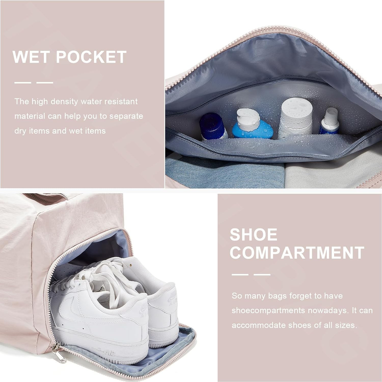 Small Gym Bag with Shoe Compartment, Workout Sport Duffle Bag for Women Travel, Waterproof Shoulder Overnight Bags Lightweight Carry on Tote Bags for Swim, Yoga, Dance - Image 6