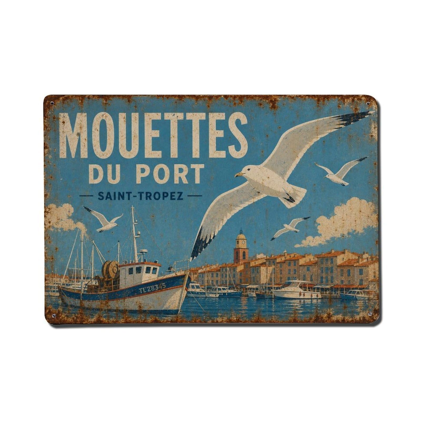 France Harbor Maritime Heritage Riviera Travel Metal Tin Sign Plaque Wall Decor for Cafe, Man Cave, Club Bar, Office, Home Garden Round Metal Poster 8x12Inch