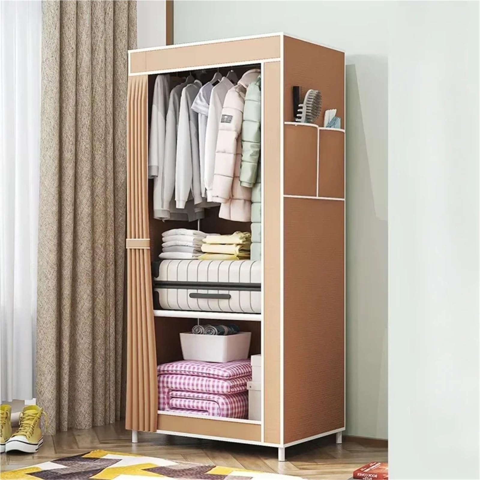 Leinwand-Kleiderschrank Haushalts-Mehrschicht-Kleiderschrank, Mietraum, Aufbewahrungsschränke, Einzel-Stoff, Stoff-Kleiderschränke(Grey)