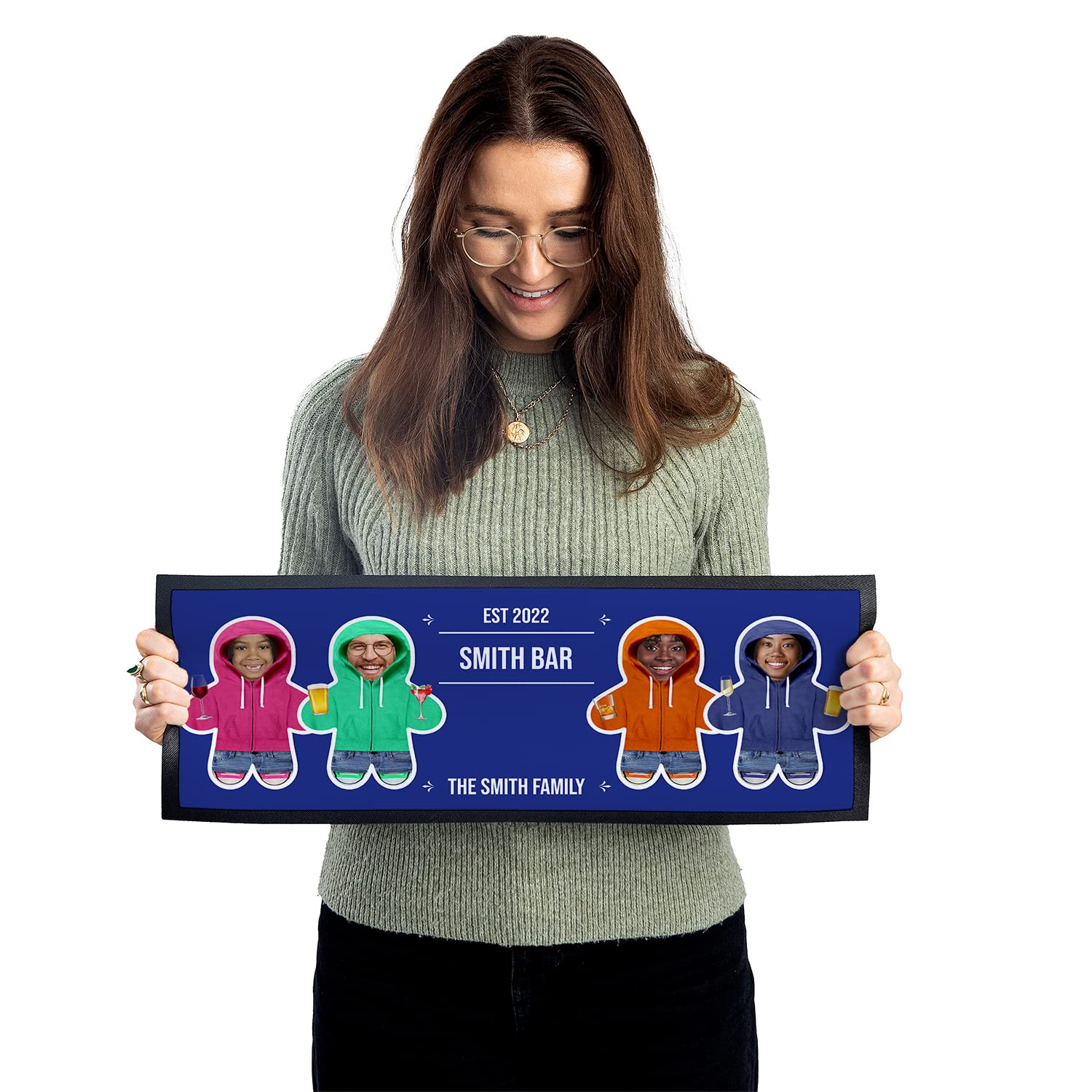 MINI ME! Hoodies - Bar Name Bar Runner Home Bar Idea | 58cm x 22cm Rubber Beer Mat | Non Slip Bar Accessory | Home Bar | Garden Bar | Pub Accessory