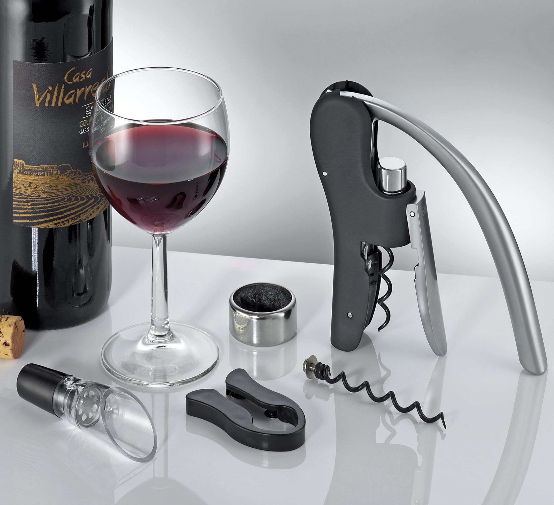 cilio Weinset TRENTINO 5-teilig, Korkenzieher, Ausgießer, Tropfenfänger, Folienschneider, Ersatzspirale, Holzbox, Geschenkset