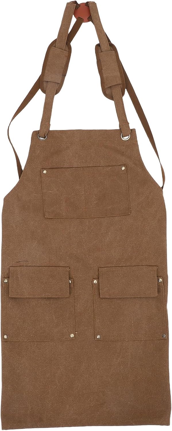 Unomor Men's Woodworking Apron with Tool Pockets Heavy-duty Tan Canvas Work Apron for Shop and Gardening Use for Carpenters and DIY Projects