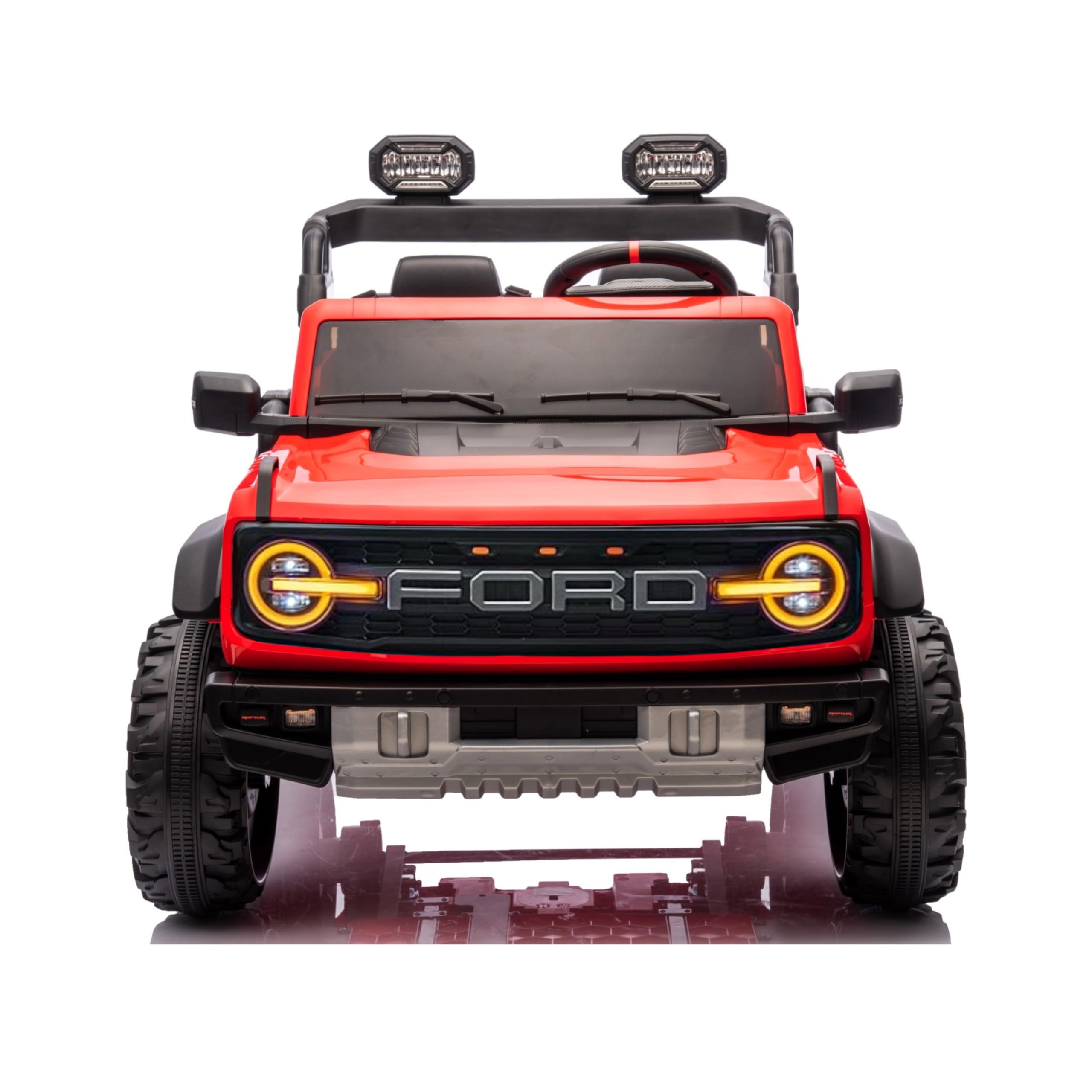 Ford Bronco Raptor 24V Maxi Fuoristrada 2 Posti Auto Macchina Elettrica per Bambini Telecomando Luci a Led Bluetooth Ammortizzatori Carico Massimo 60 Kg (Rosso)