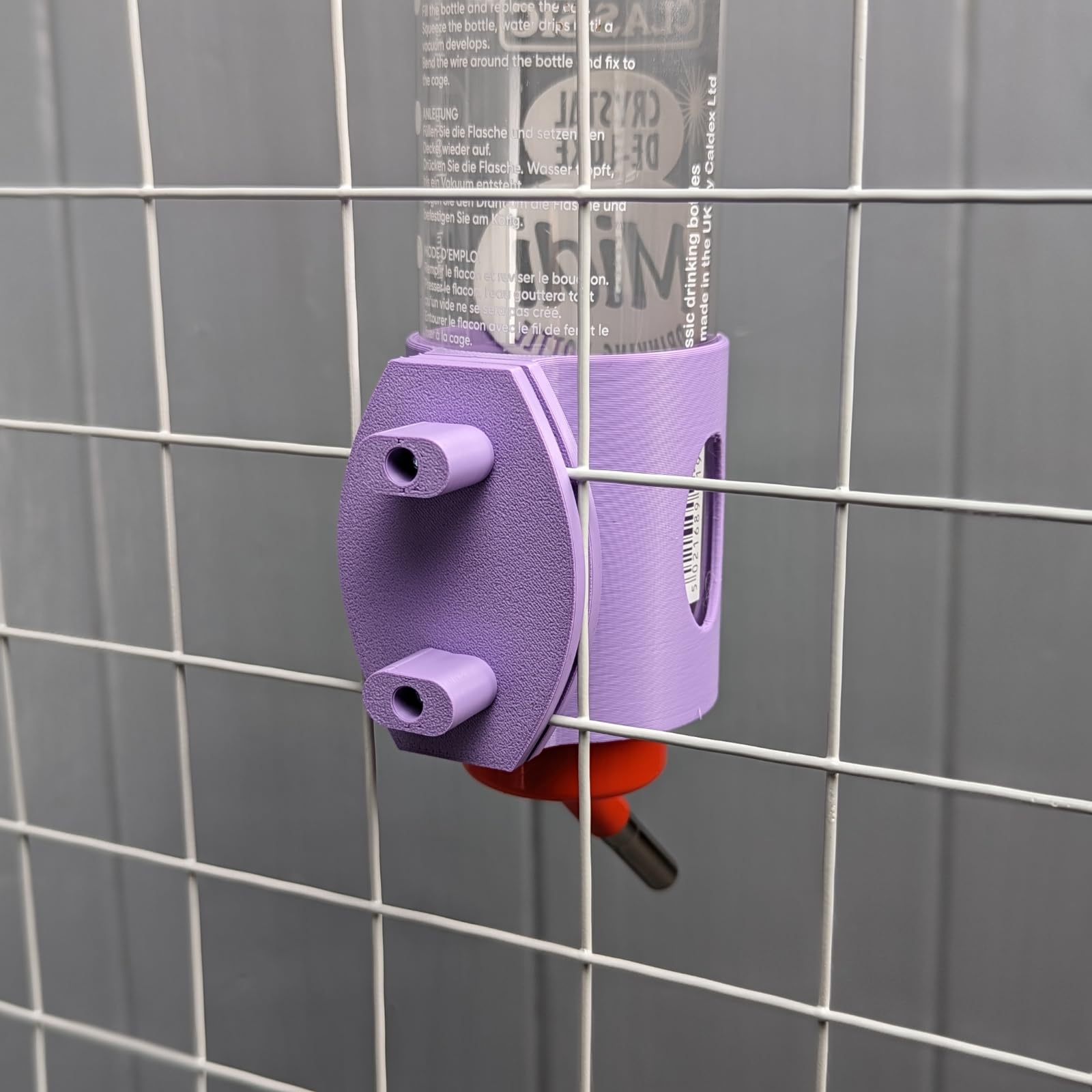 Guinea Pig & Rabbit Water Bottle Holder For Wall and Cage Mounting (Large, Pastel Purple) — view 2