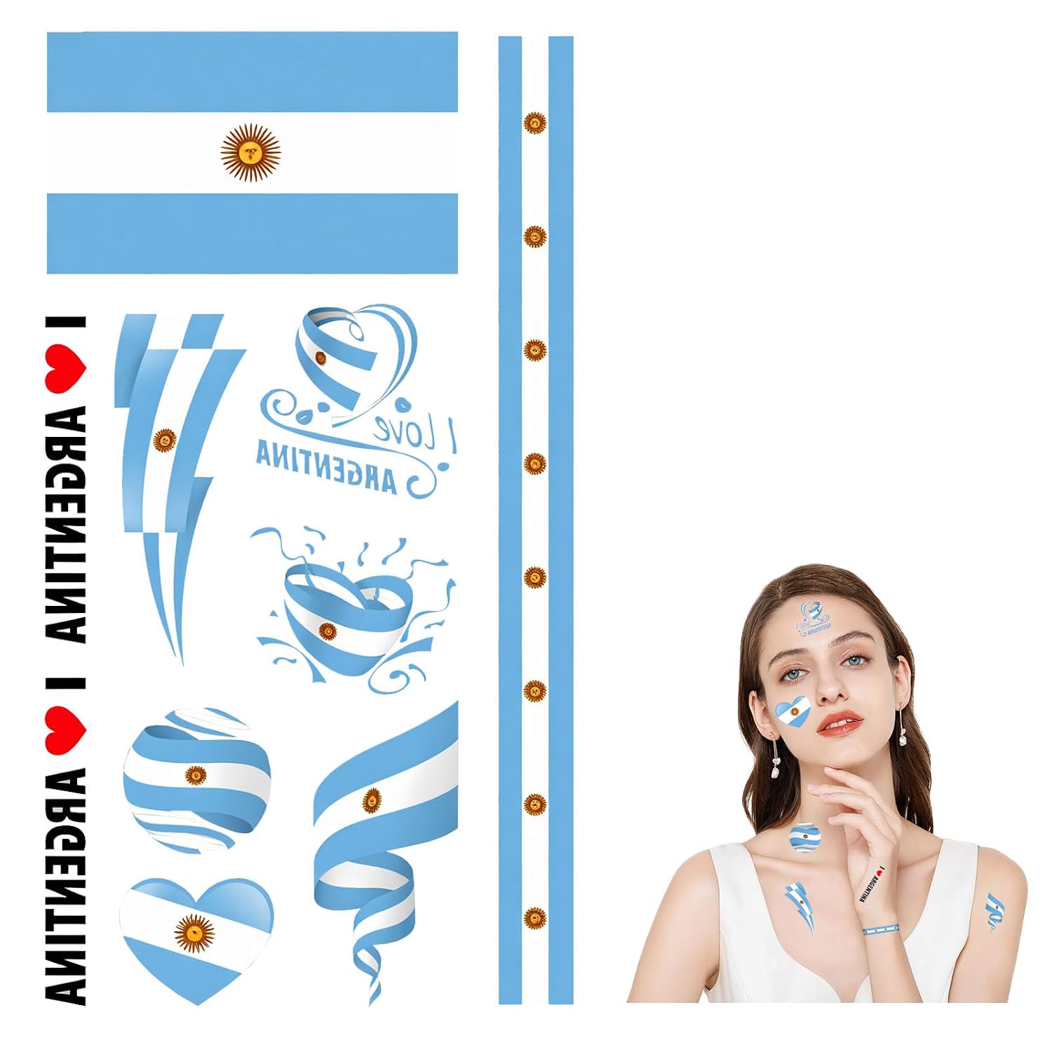 Argentina Flag Temporary Tattoos for Sports Events