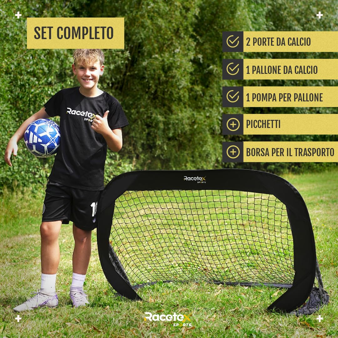 Racetex Cancelli da calcio per bambini set 2 pezzi con aste in fibra di vetro rinforzata