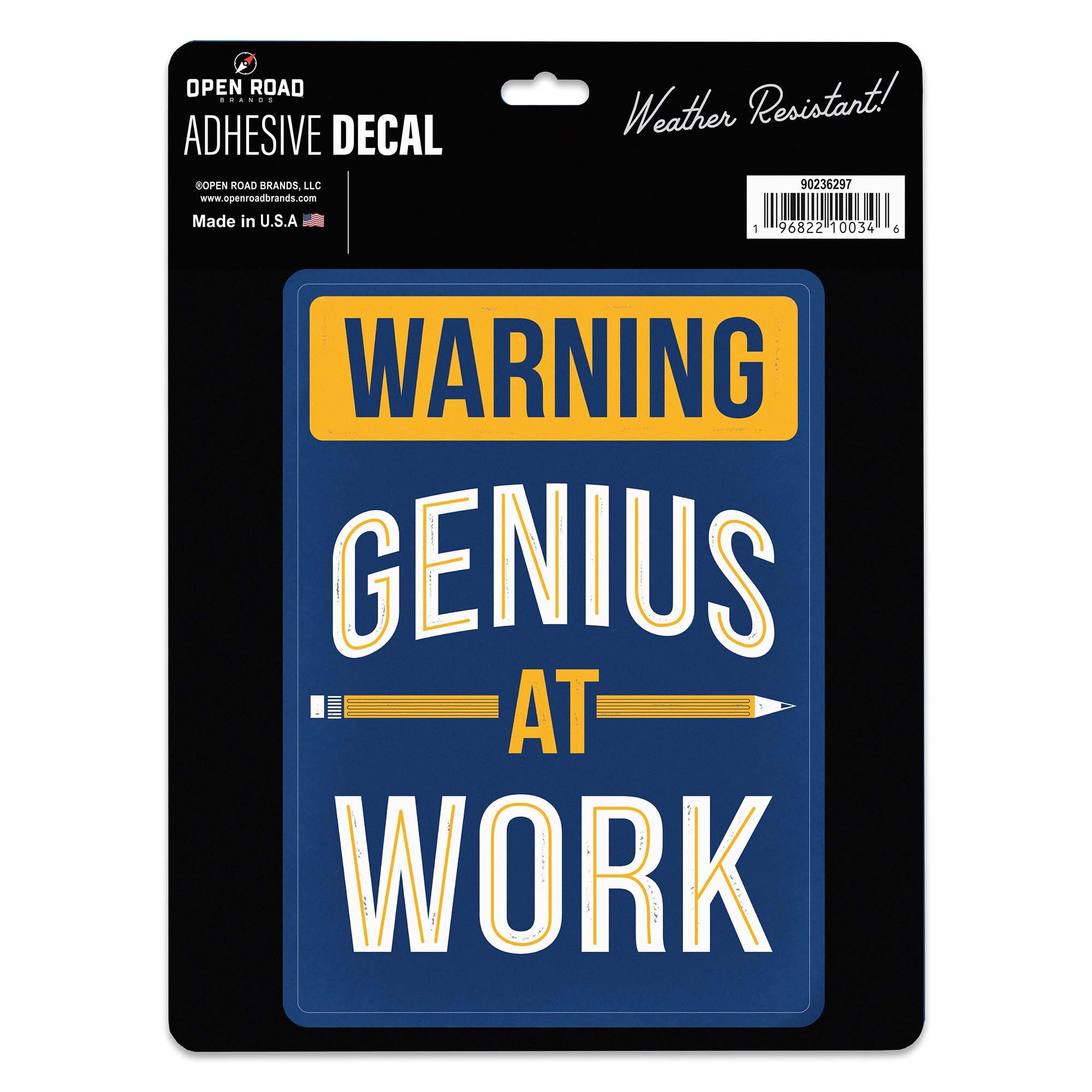 Warning Genius at Work Adhesive Vinyl Decal - Funny Sticker for Car, Laptop or Water Bottle - Great Gift Idea