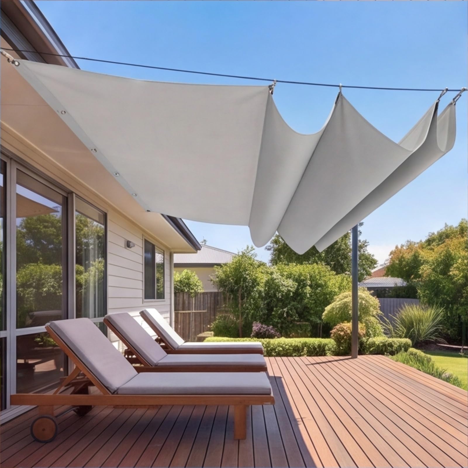 Chowany żagiel przeciwsłoneczny 260 x 410 cm, z oczkami i sznurkiem, ochrona przed słońcem, wodoszczelna, zewnętrzna pergola, ochrona przed promieniowaniem UV i rozerwanie, do markizy, tarasu