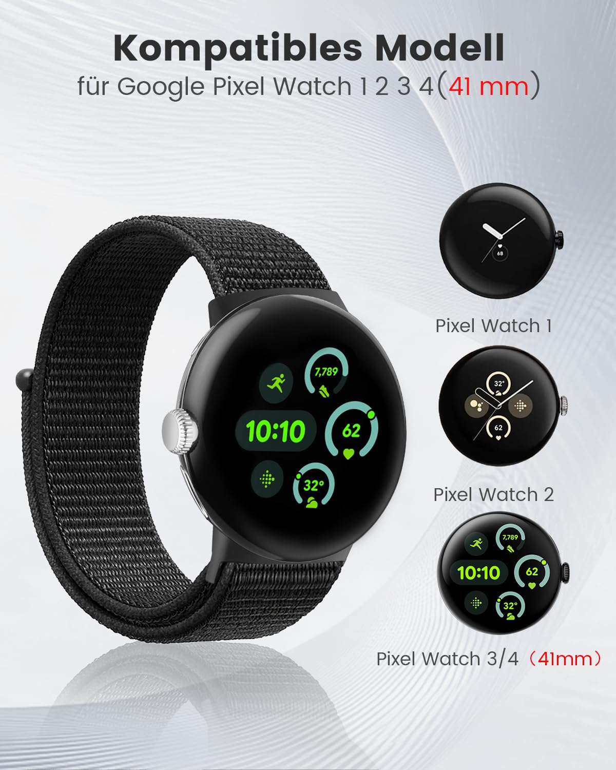 SimpleThings Nylonowy pasek do zegarka Google Pixel Watch 2/1/3, 41 mm, regulowany, oddychający, miękki, lekki pasek sportowy do zegarka Google Watch dla mężczyzn i kobiet