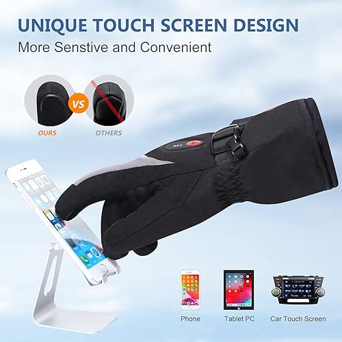 Miniatura 3 de Guantes calefactados, 7.4 V, batería recargable eléctrica, guantes de esquí, guantes de pantalla táctil para equitación, senderismo, motociclismo,