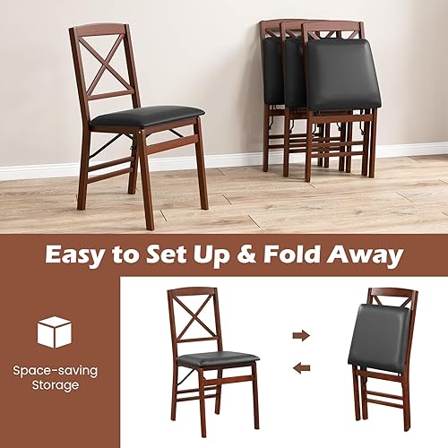 Miniatura 4 de KOTEK Juego de 2 sillas de comedor plegables, sillas de cocina de madera con asiento acolchado y respaldo en forma de X, sillas laterales plegables