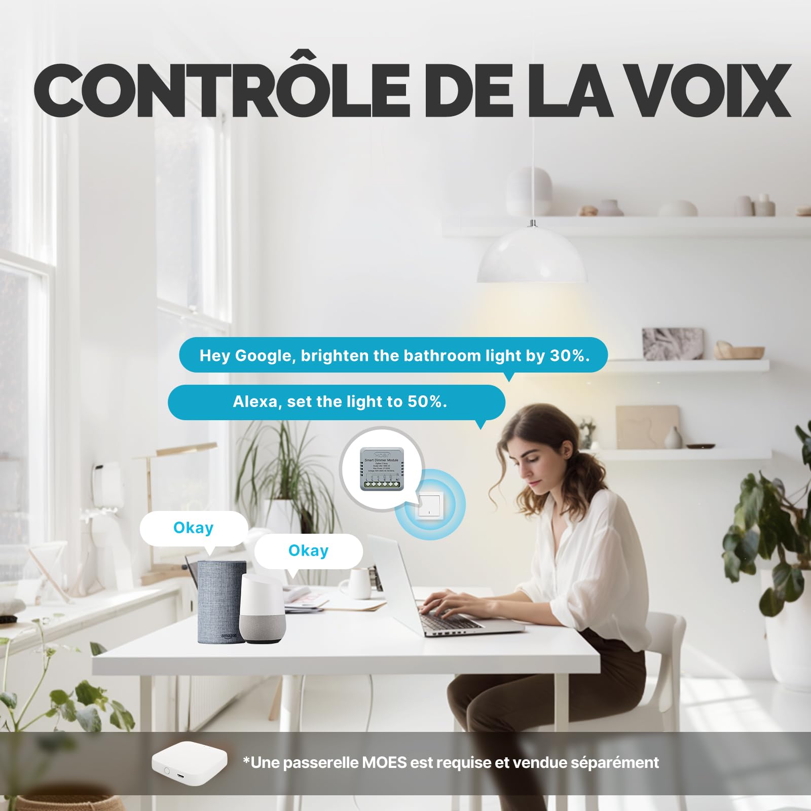 MOES Mini ZigBee Module Variateur LED Encastré, 2 Pack | 2 Gang, nécessite passerelle MOES ZigBee, compatible avec commande vocale Alexa et Google Home
