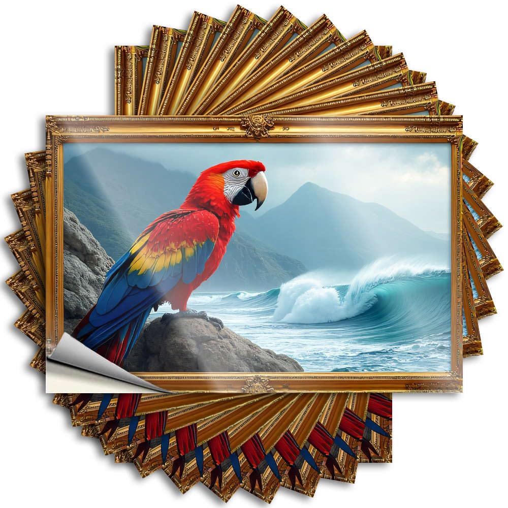 Tattoos Rock Decorations for Room Hat A Vibrant Parrot Perches On A Rocky Shore with Crashing Waves - No Residue Decals for Free(6X9CM)