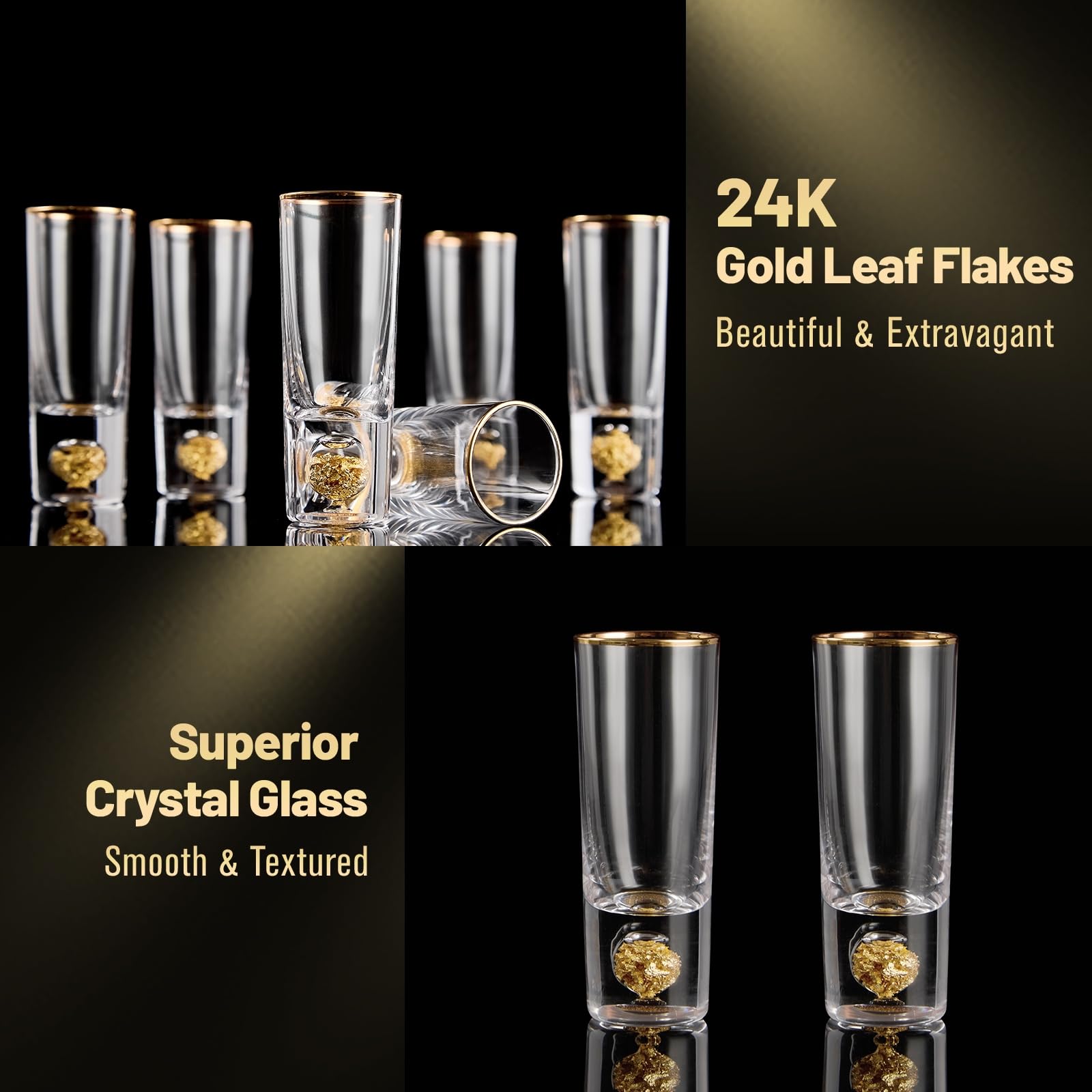 DUJUST Crystal 60ml Shot Glasses Set, Cool & Tall Shot Glasses Set Decorated with 24K Gold Leaf Flakes, BPA-Free & Lead-Free - Image 3