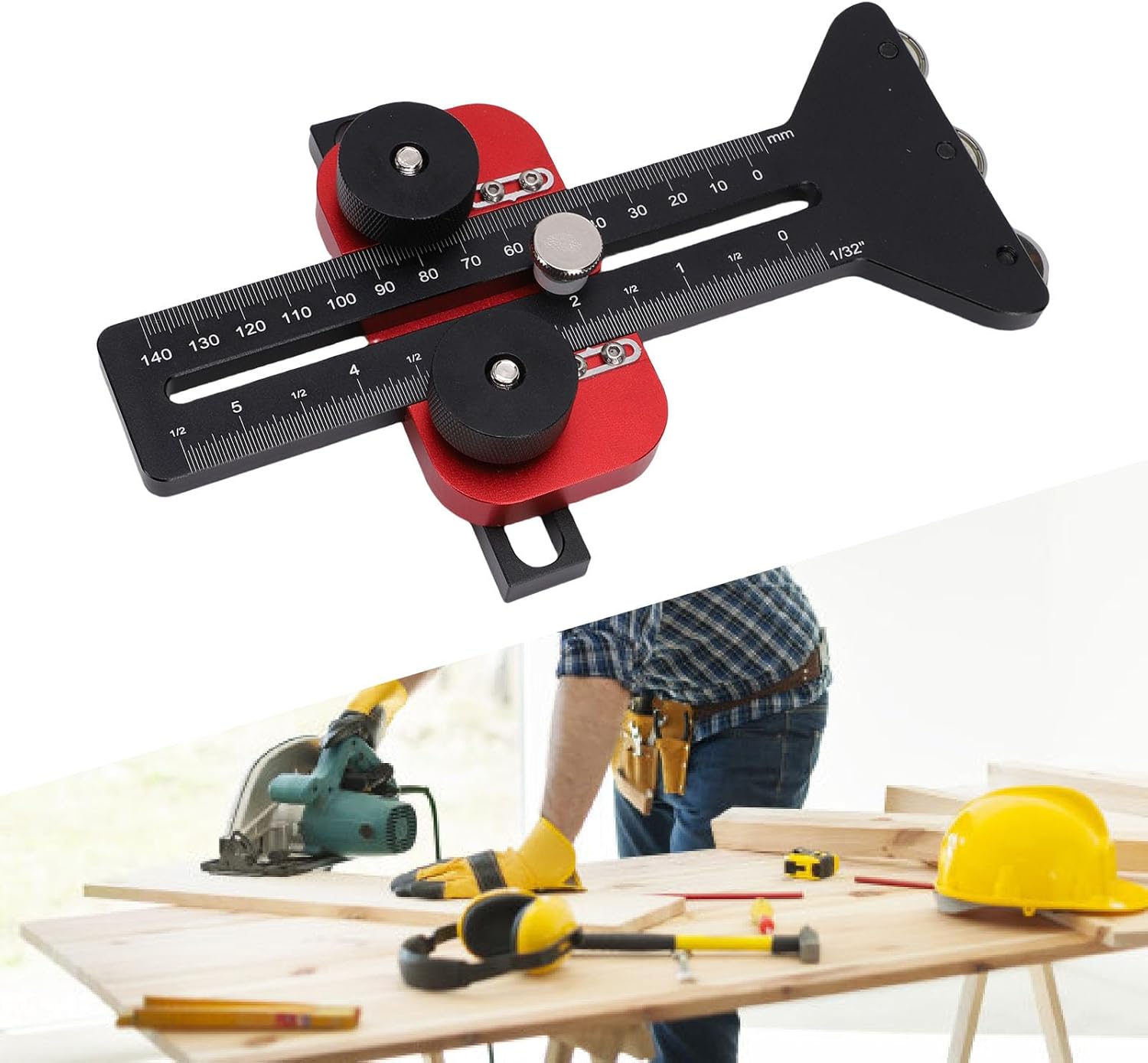 GOTOTOP Table Saw Thin Jig,Thin Table Saw Jig 3 Pulleys TableFence Rail for 3/8x3/4in U Slot 1/4x3/8in T Slot Imperial Metric Scales Aluminum Alloy