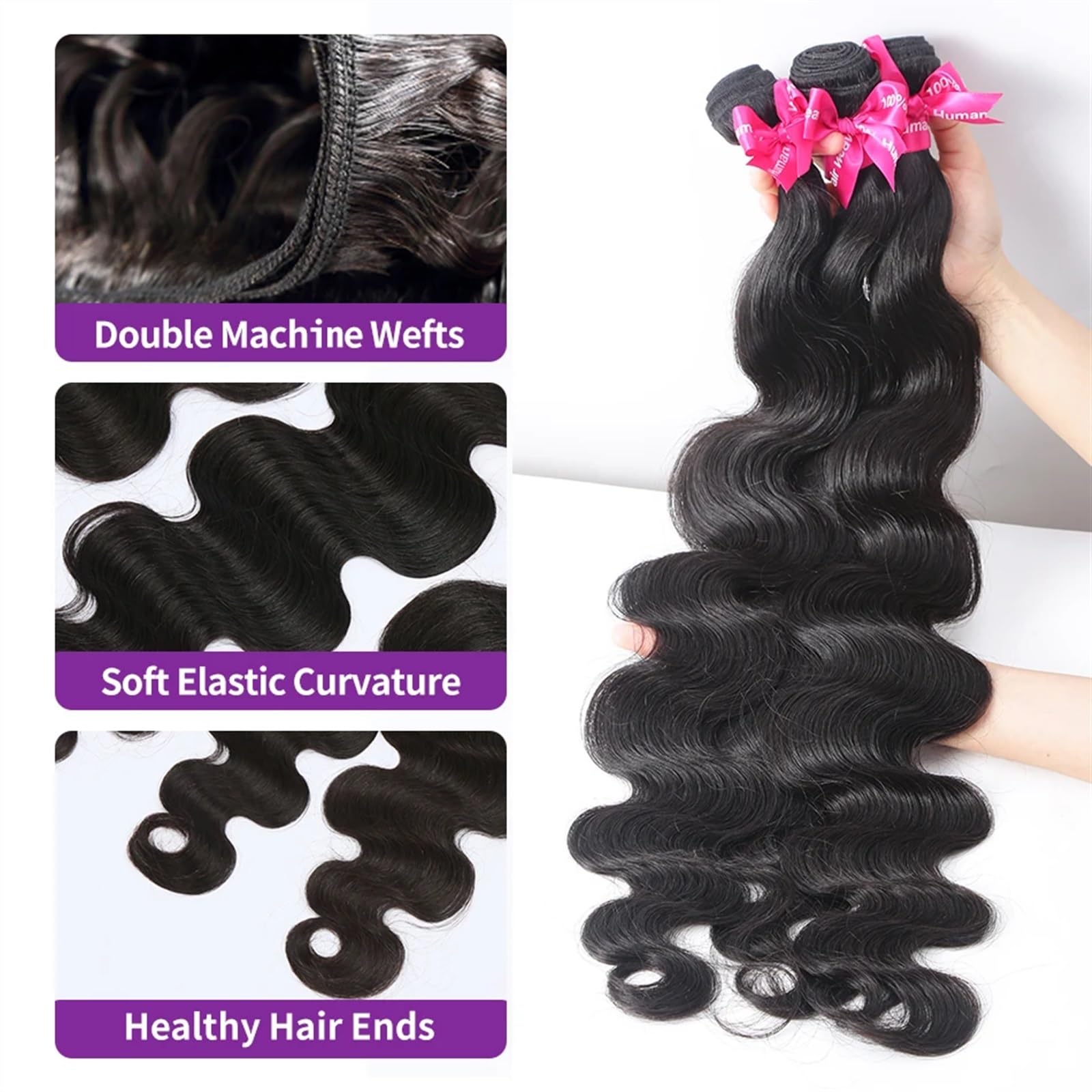 Utilizzo quotidiano Fasci di onde del corpo Tessuto 100% capelli umani Fasci brasiliani Estensione di capelli lunghi grezzi Tissage ondulato e bagnato per le donne(REMY HAIR_40 40)