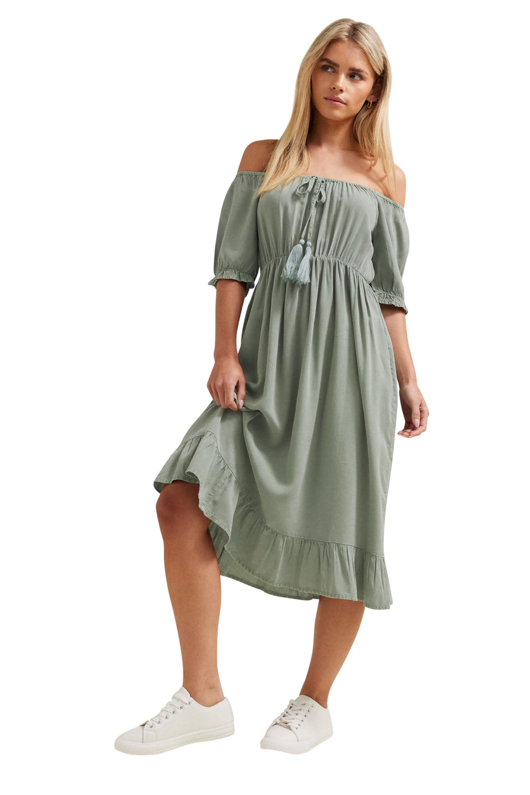 M&Co Petites Petite Sage Green Acid Wash Tassel Detail Dress - Women's