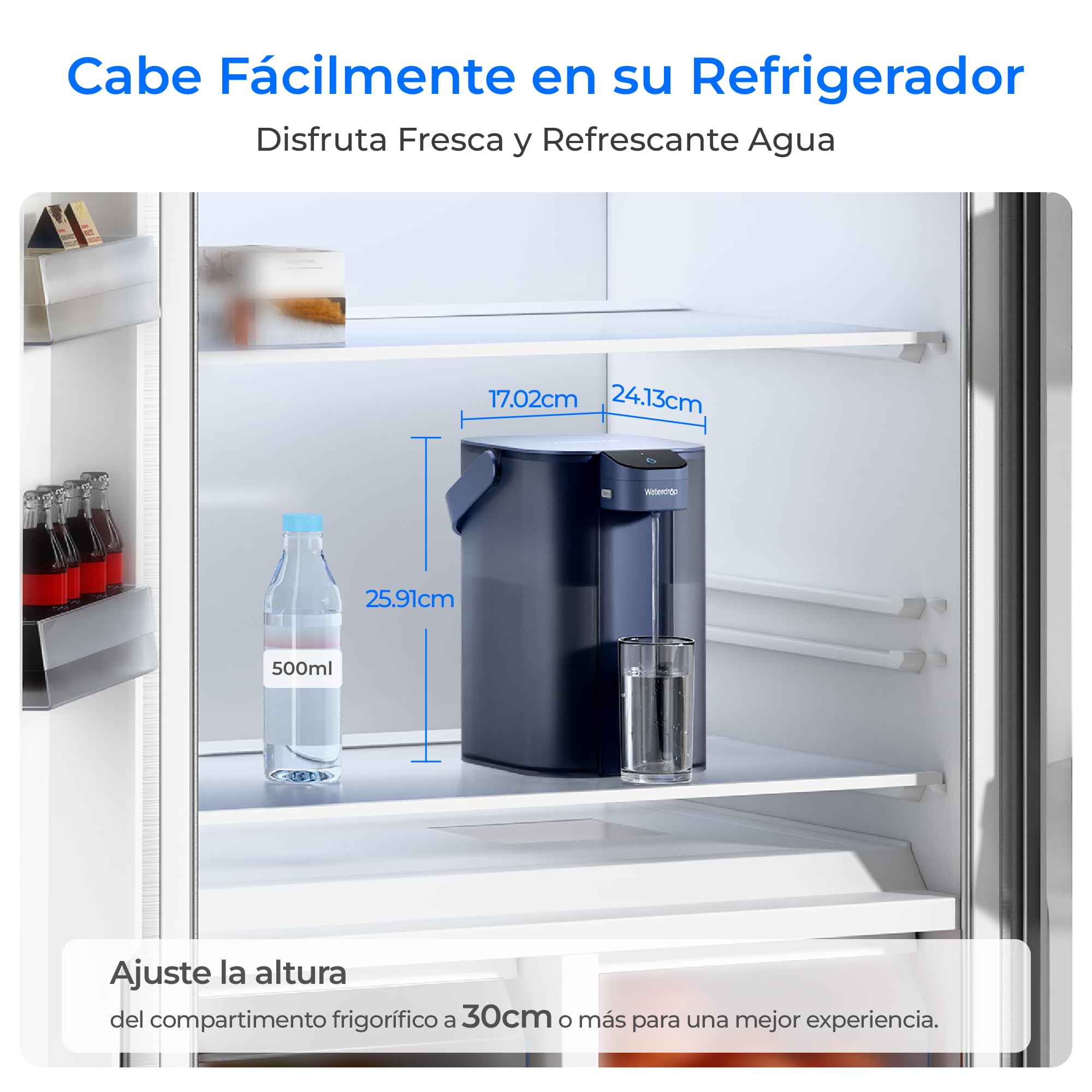 Waterdrop 3 Meses Instant Jarra Filtradora de Agua (3,5L), WD-ED01W Jarra Eléctrica con Filtro de Agua, Reducir 35+ Sustancias, Dispensador Filtro de Agua, Preserva Minerales, Azul Oscuro